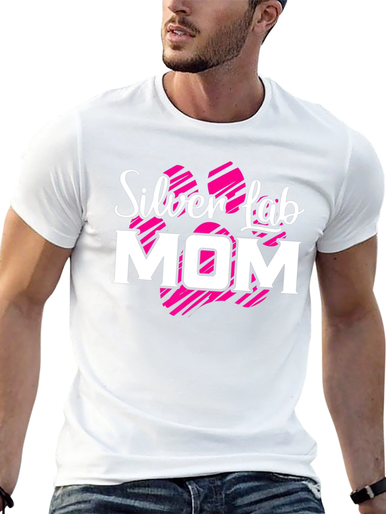 Silver Lab Mom Black T-Shirt Dog Paw Print Design