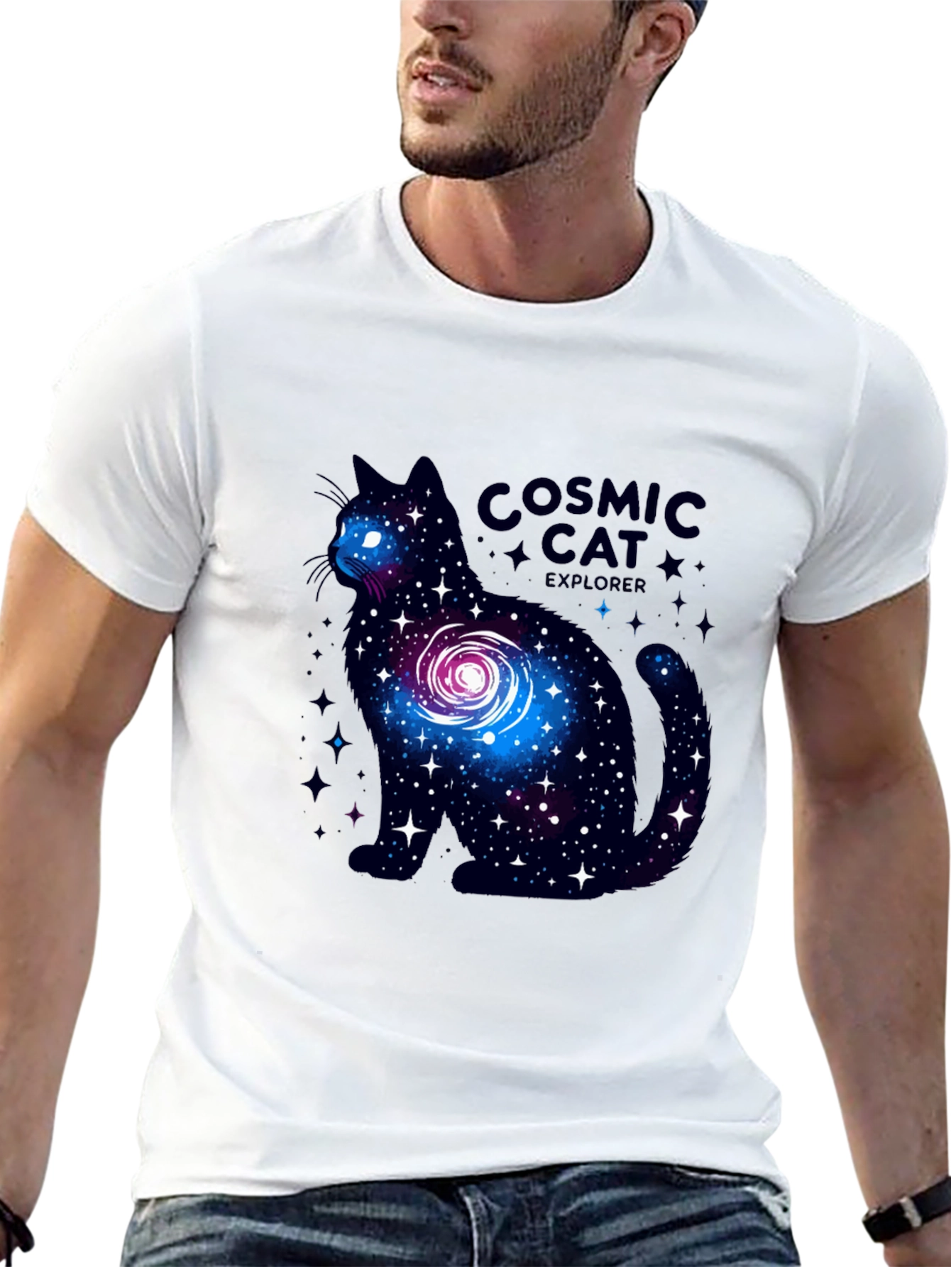 Cosmic Cat Explorer Black T-Shirt