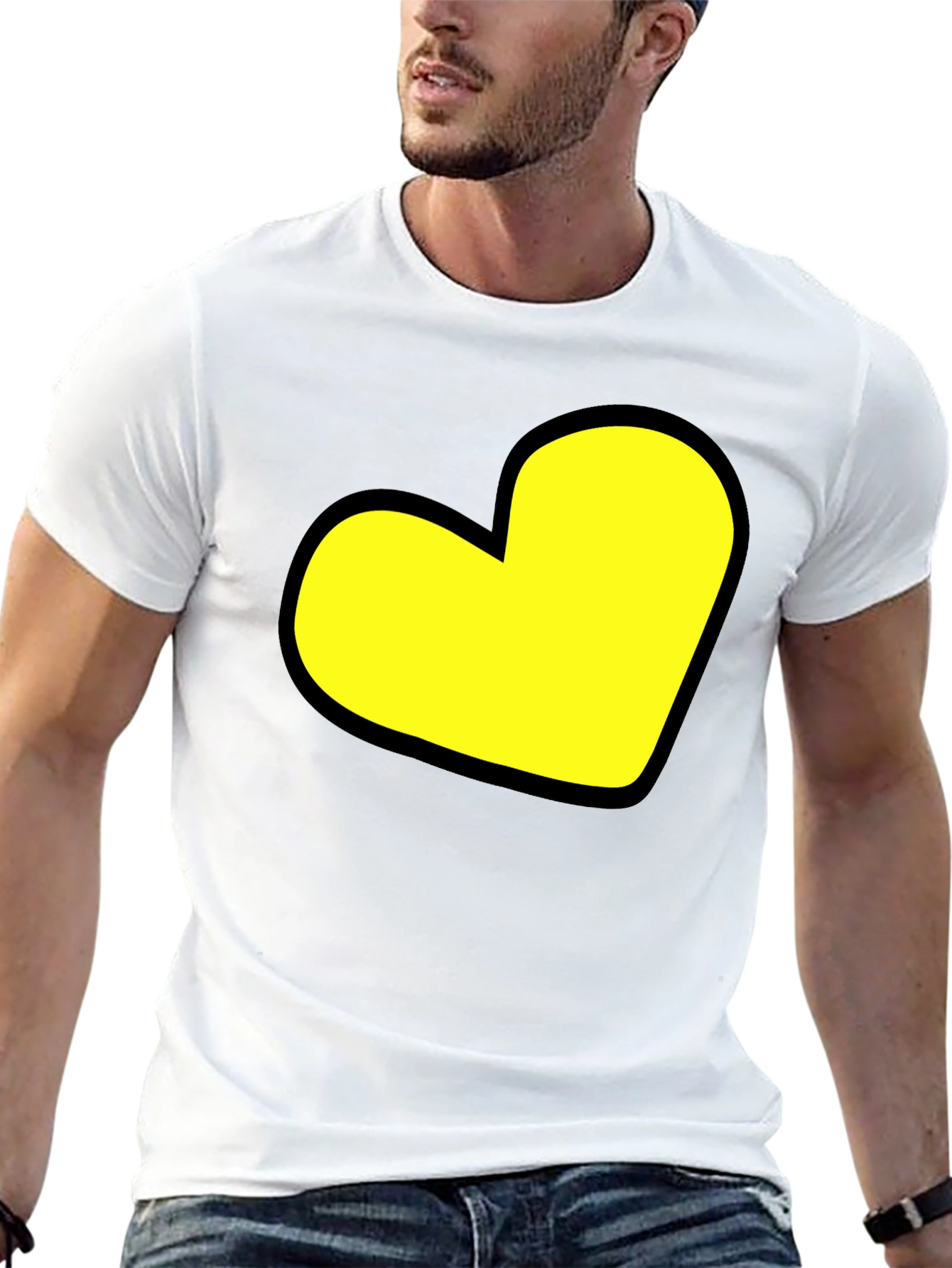 Black T-Shirt with Yellow Heart Graphic