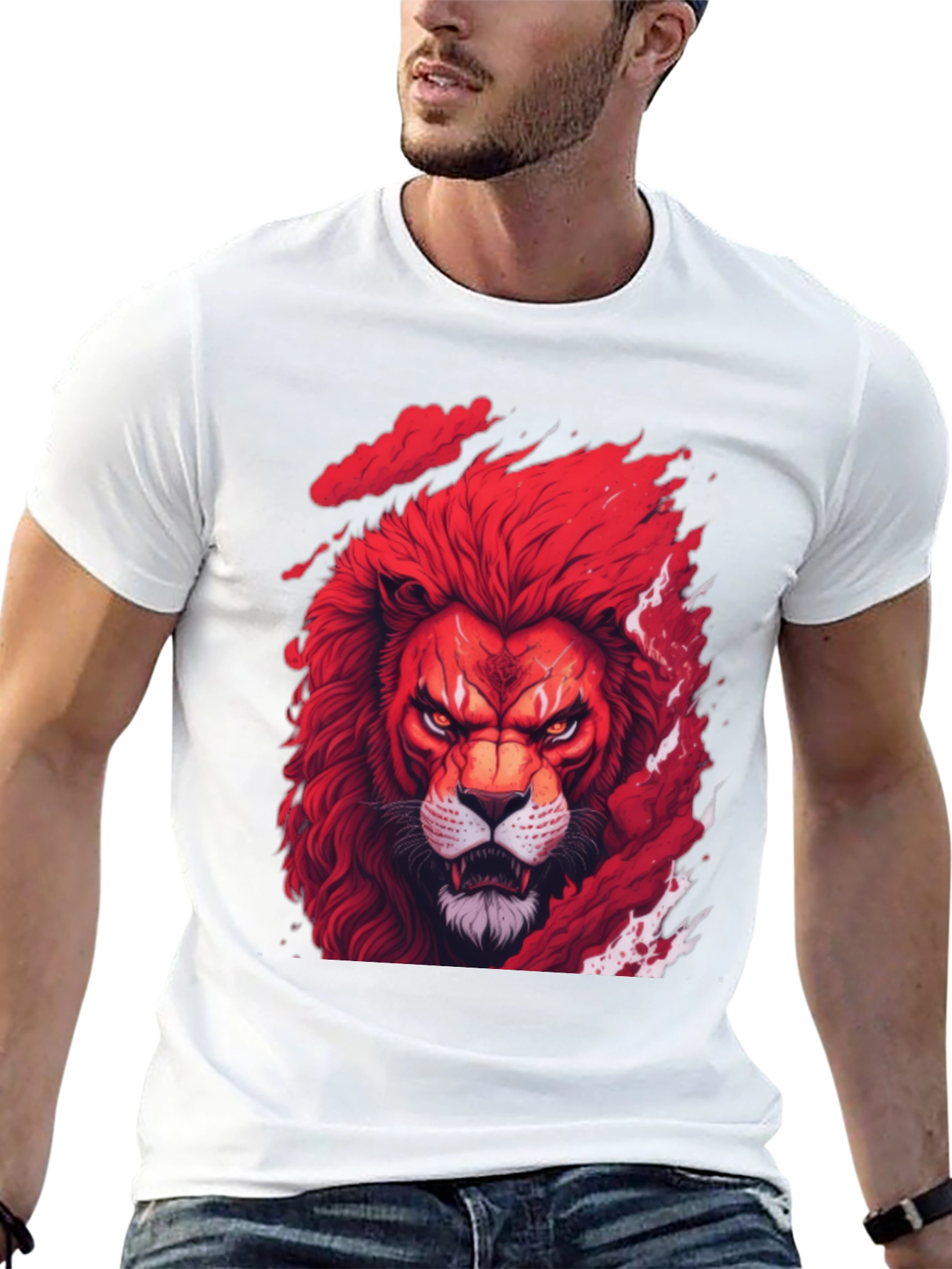 Red Lion Graphic Tee - Fierce Animal Print Shirt