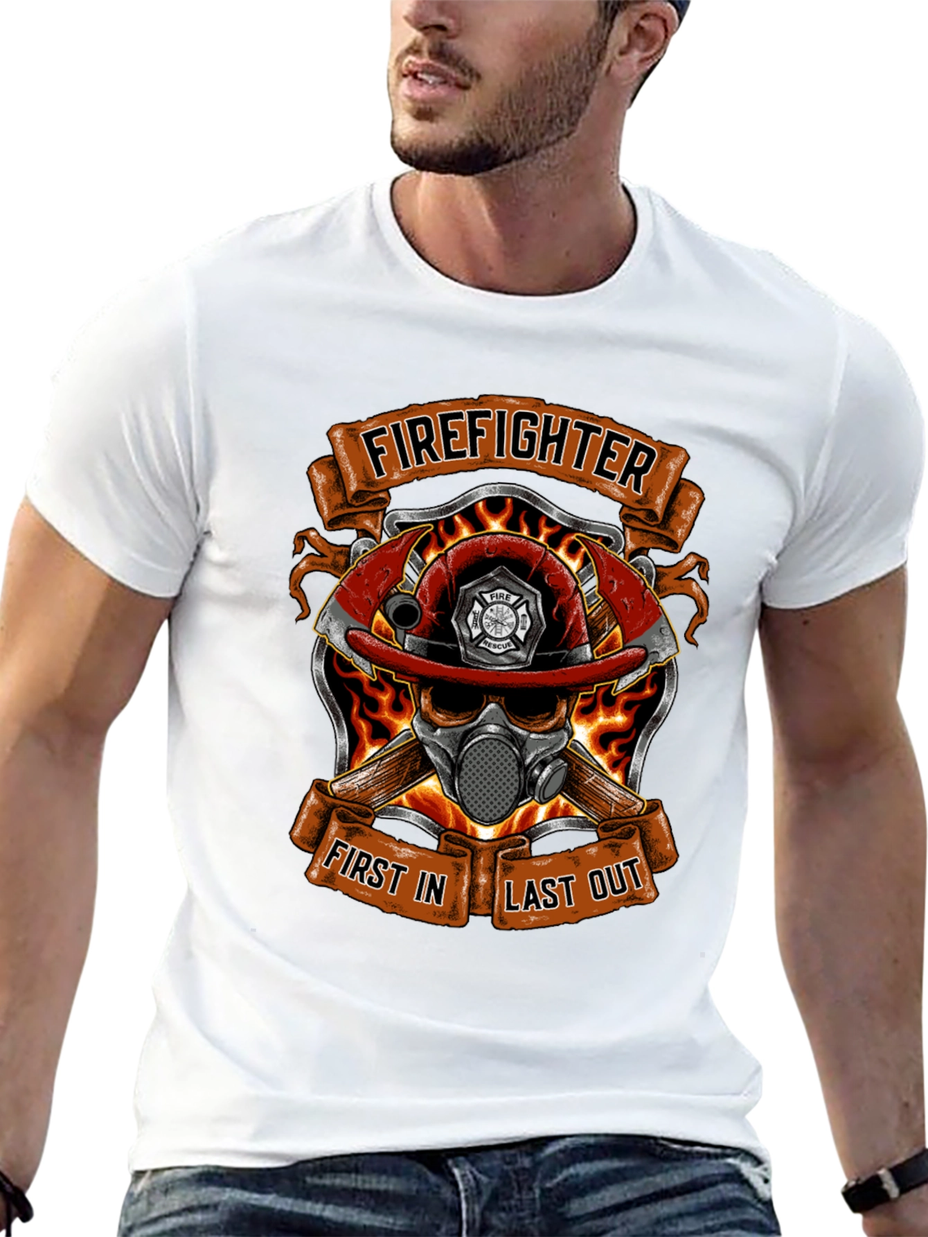 Firefighter Skull Graphic T-Shirt - First In Last Out