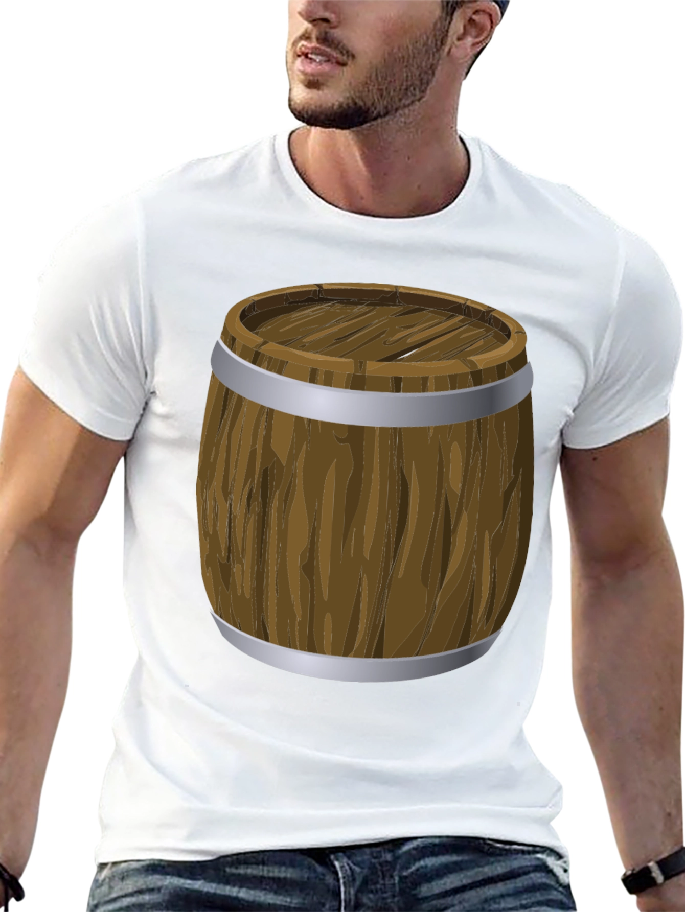 Cartoon Barrel Graphic Print Black T-Shirt
