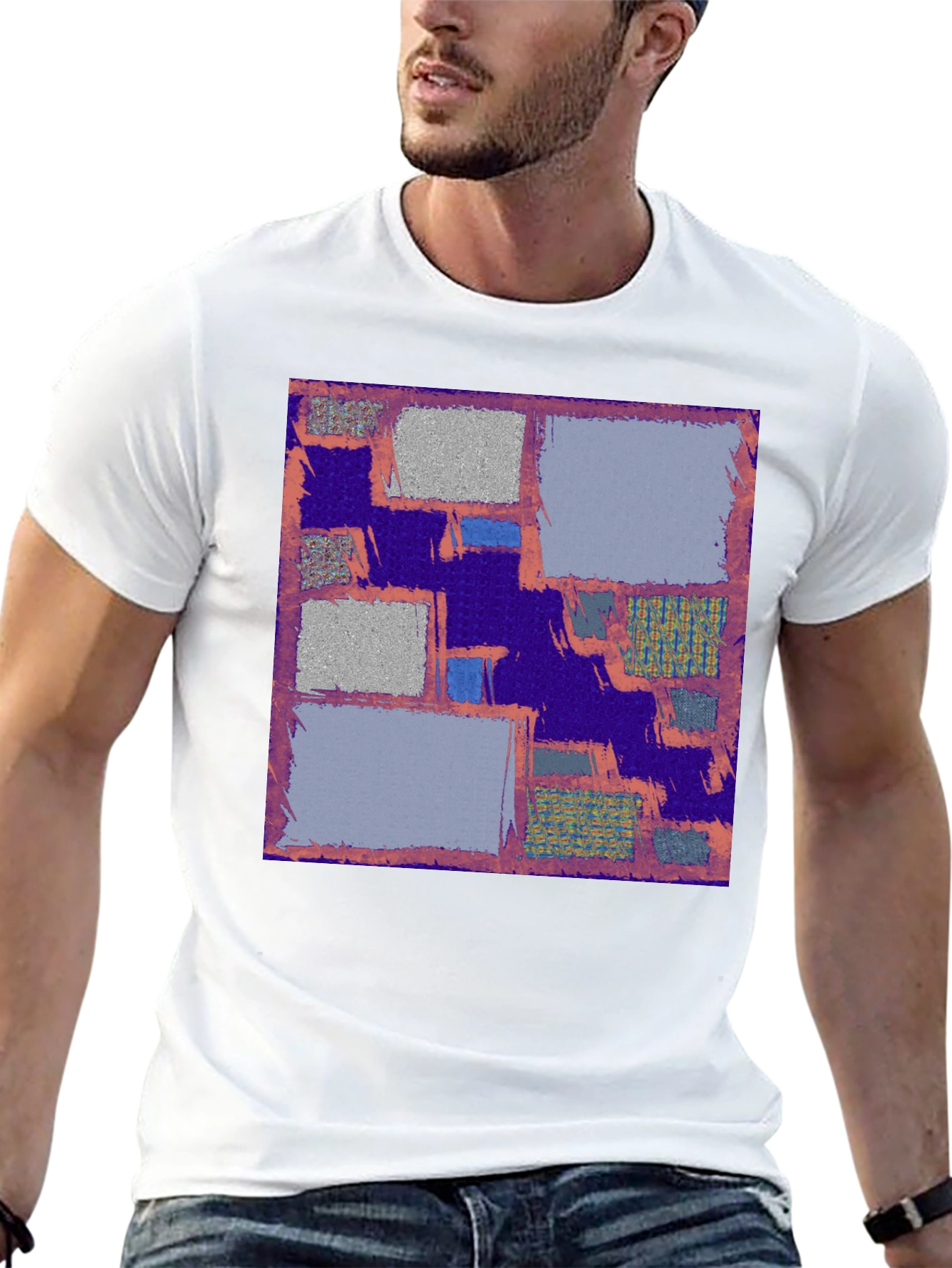 Abstract Block Print Mens Black T-Shirt
