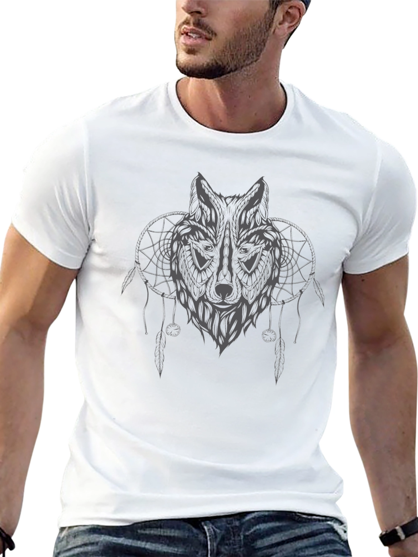 Wolf Dreamcatcher Graphic Black T-Shirt