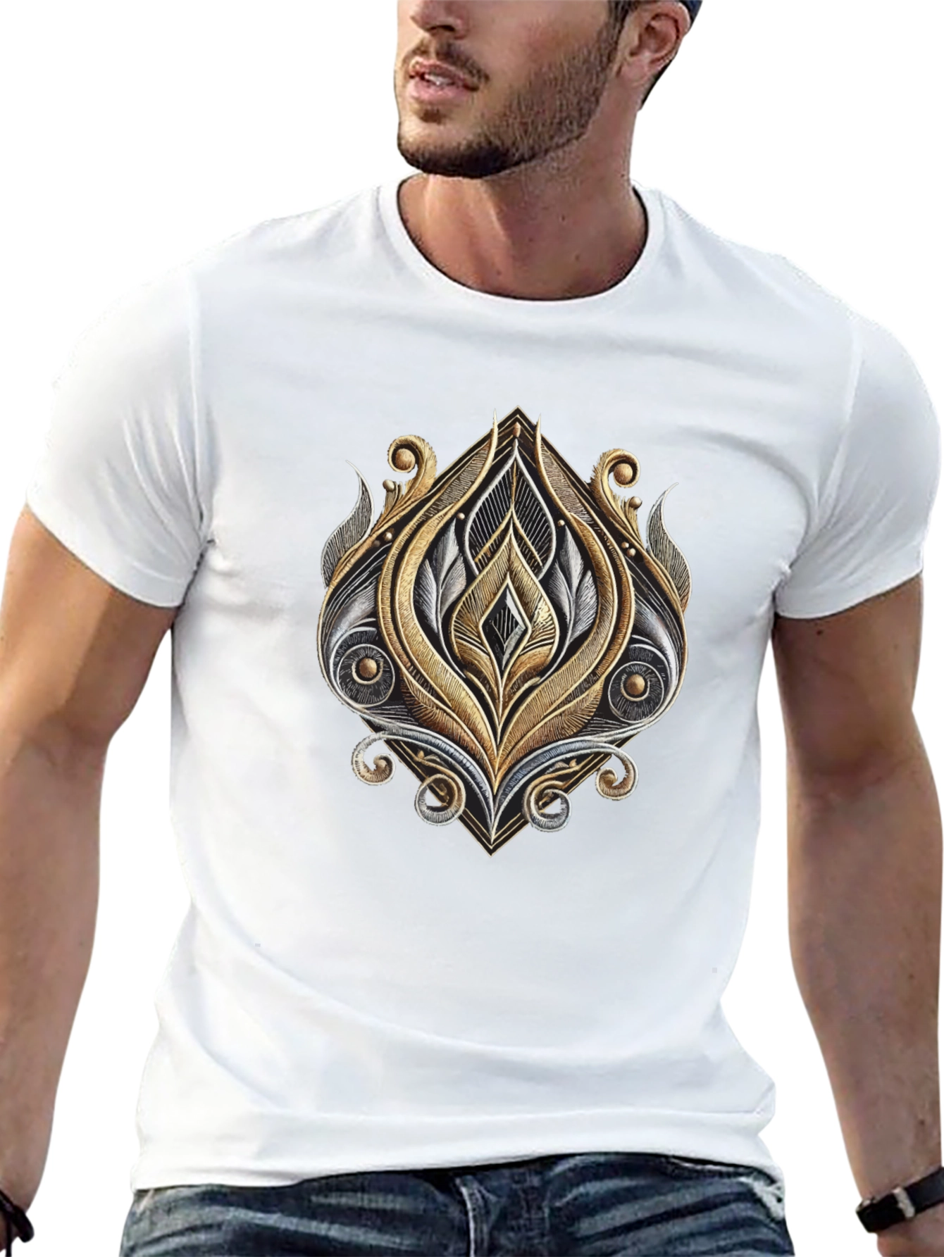Ornate Metallic Design T-Shirt - Black
