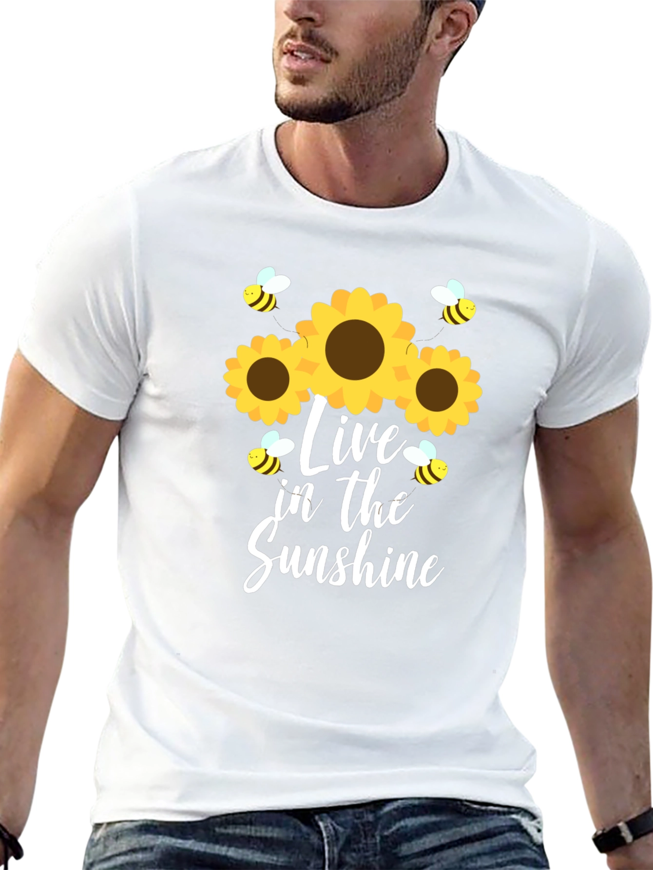 Live in the Sunshine Sunflower Bee Graphic Tee