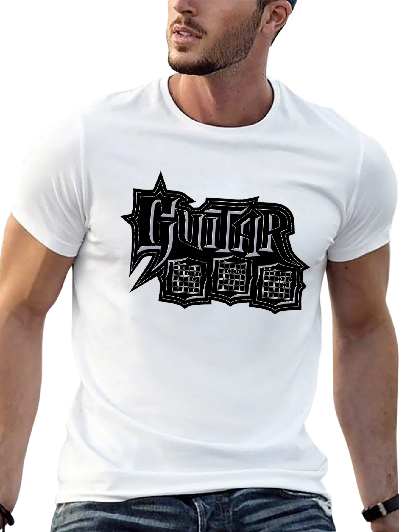 Guitar Typography Graphic Black T-Shirt