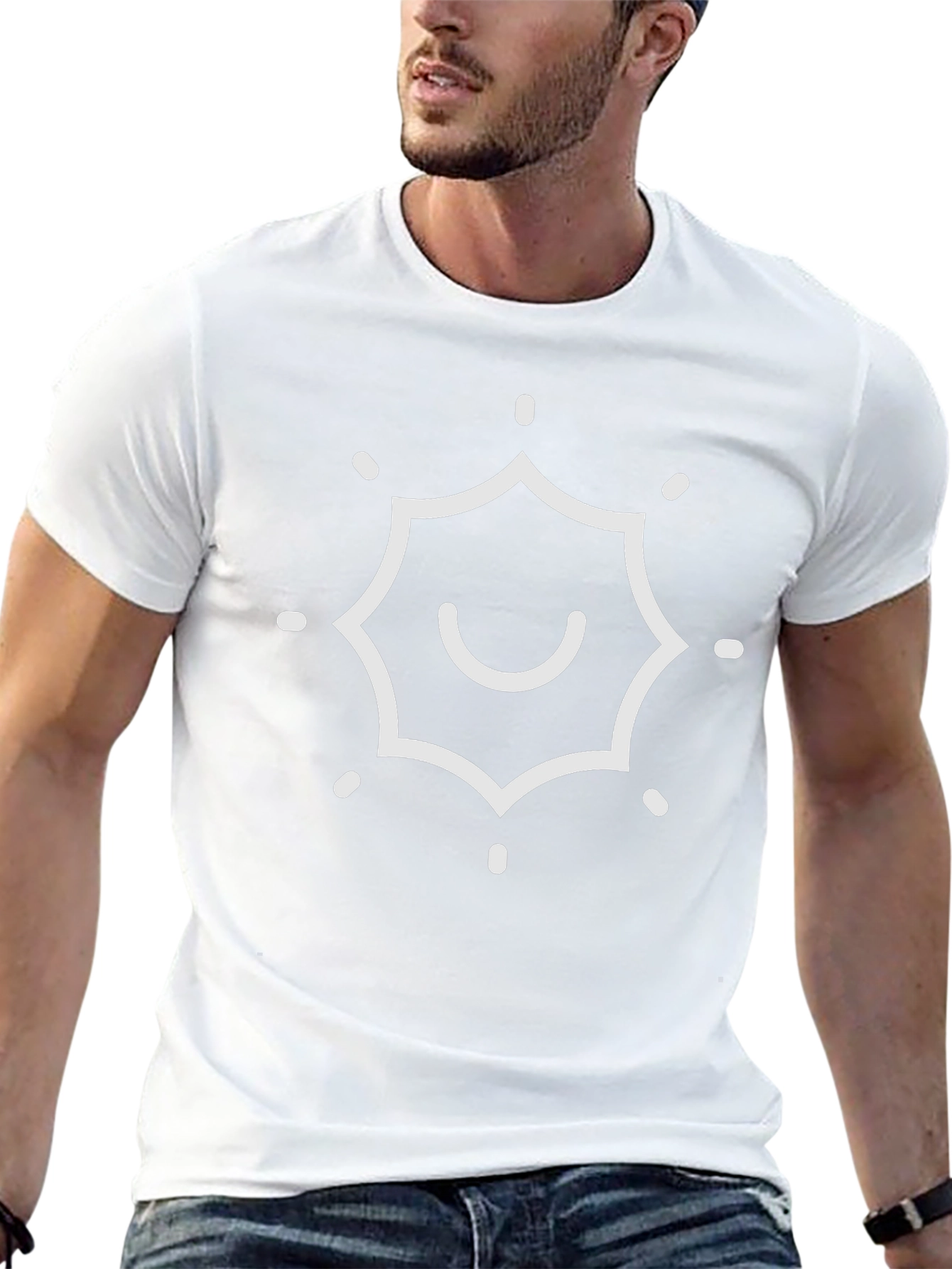 Mens Black T-Shirt with White Sun Graphic Print