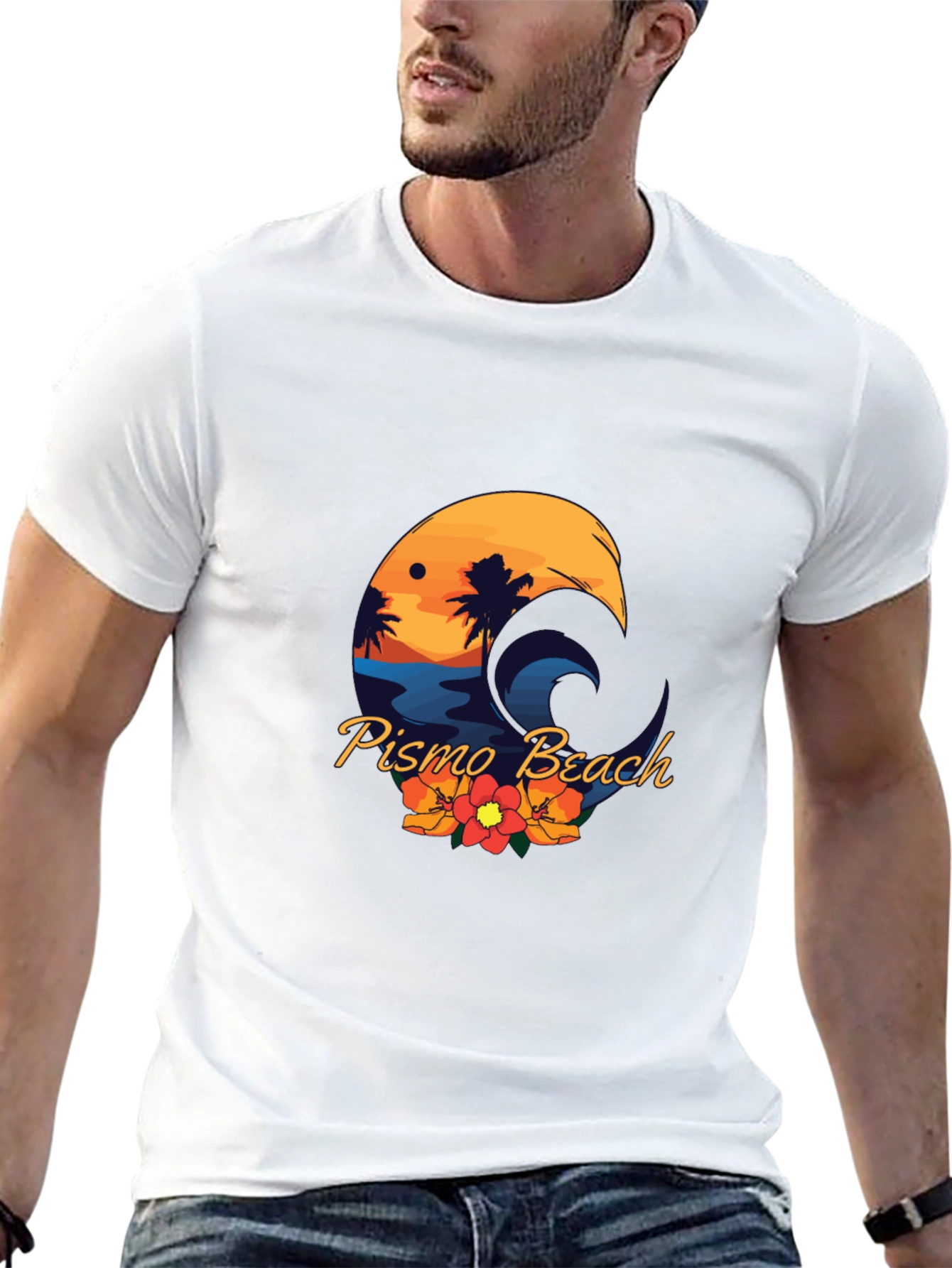 Pismo Beach Graphic Tee - Sunset Palms & Waves