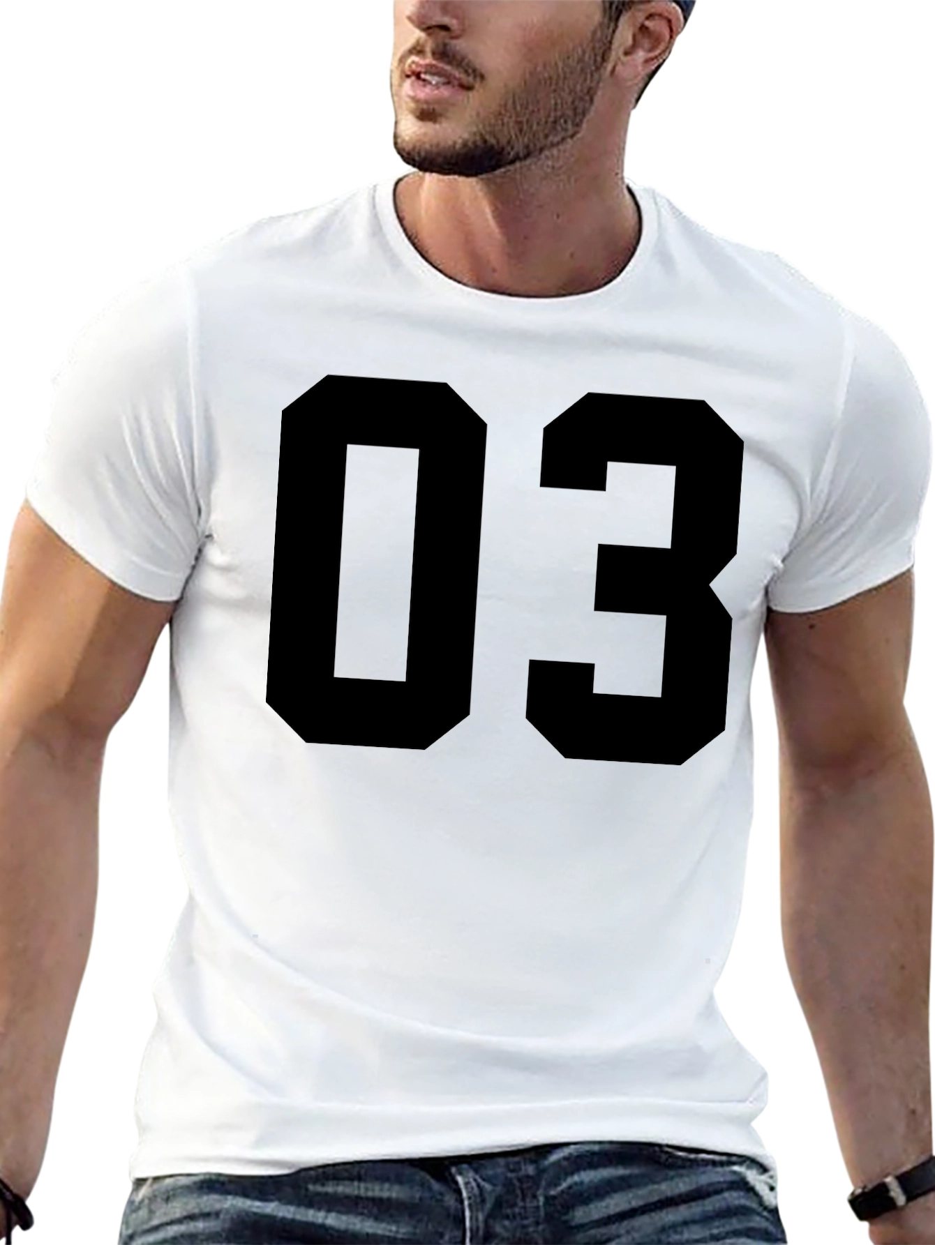 Black T-Shirt with Bold Number 03 Design