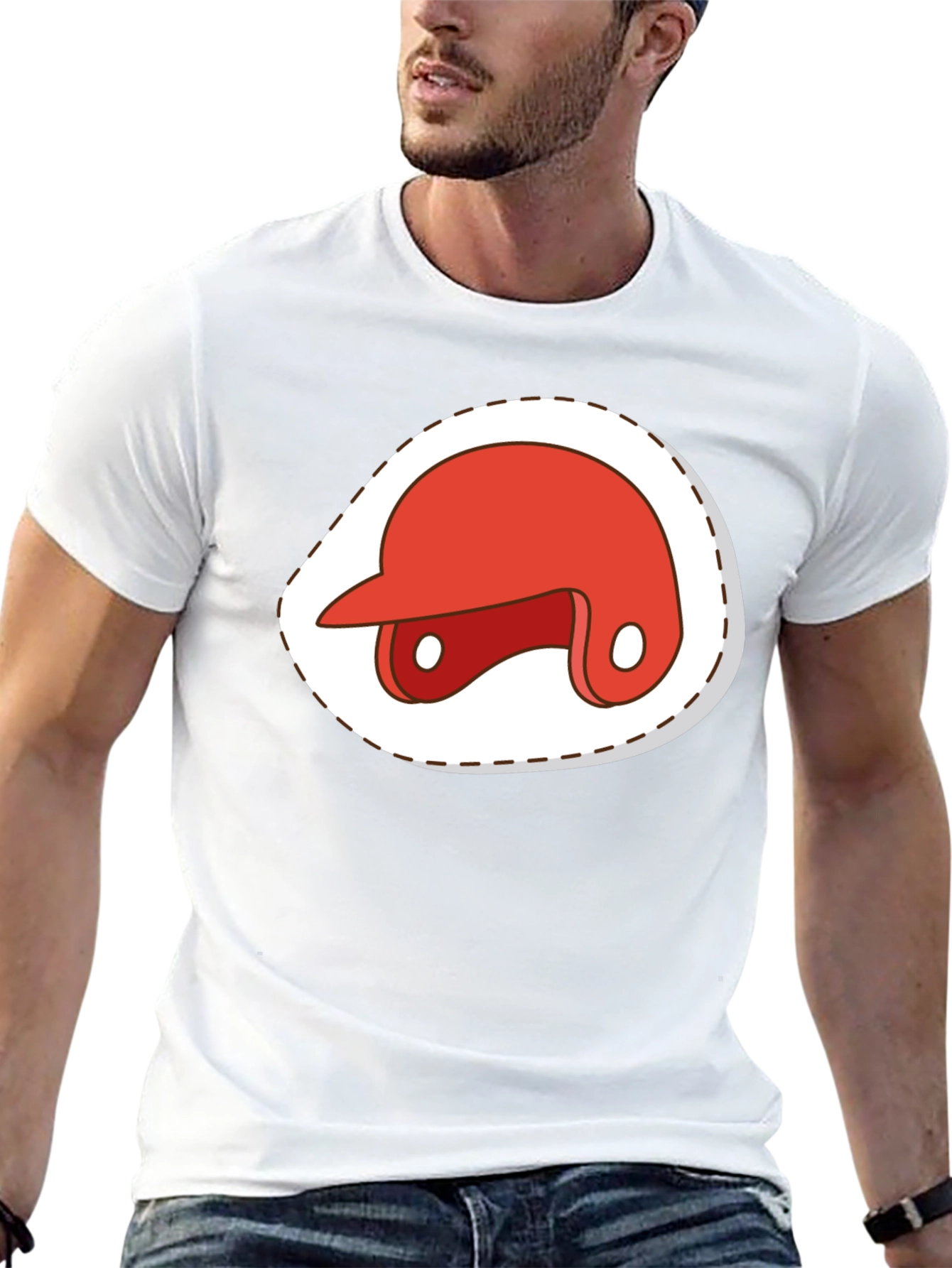 Red Baseball Helmet Graphic T-Shirt