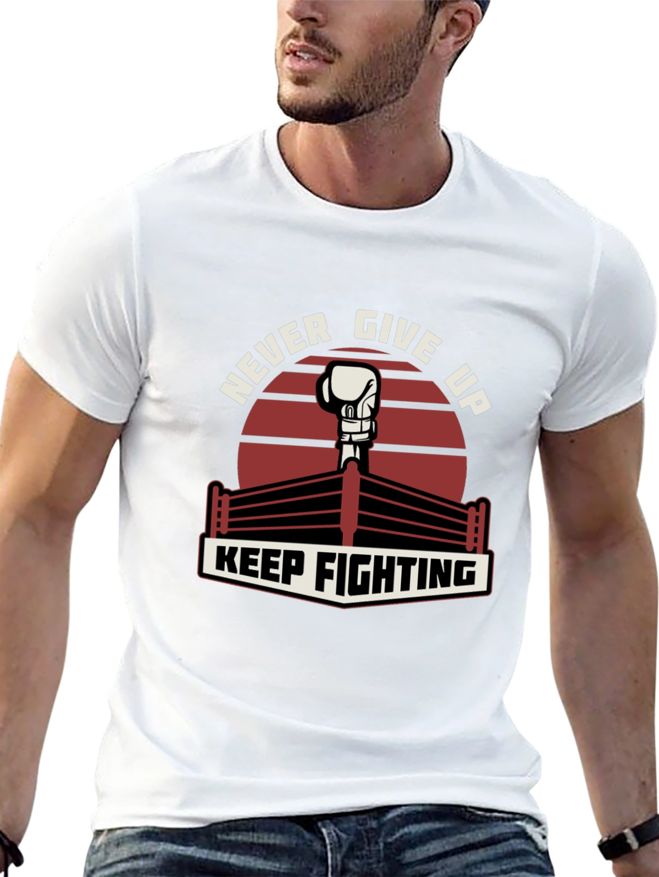 Never Give Up Boxing Glove Graphic T-Shirt
