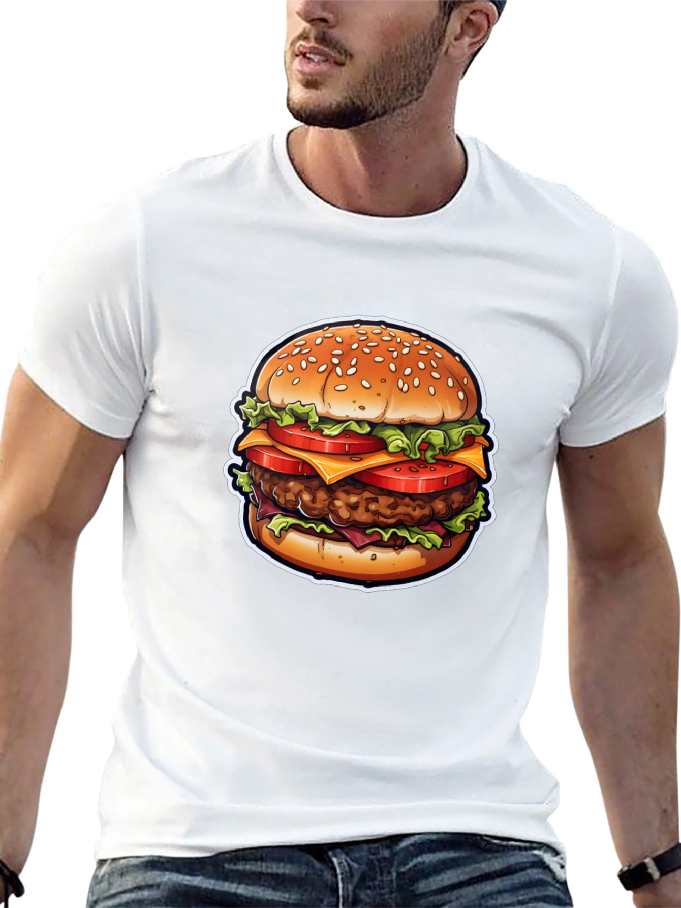 Burger Graphic Tee - Casual Black Cotton T-Shirt