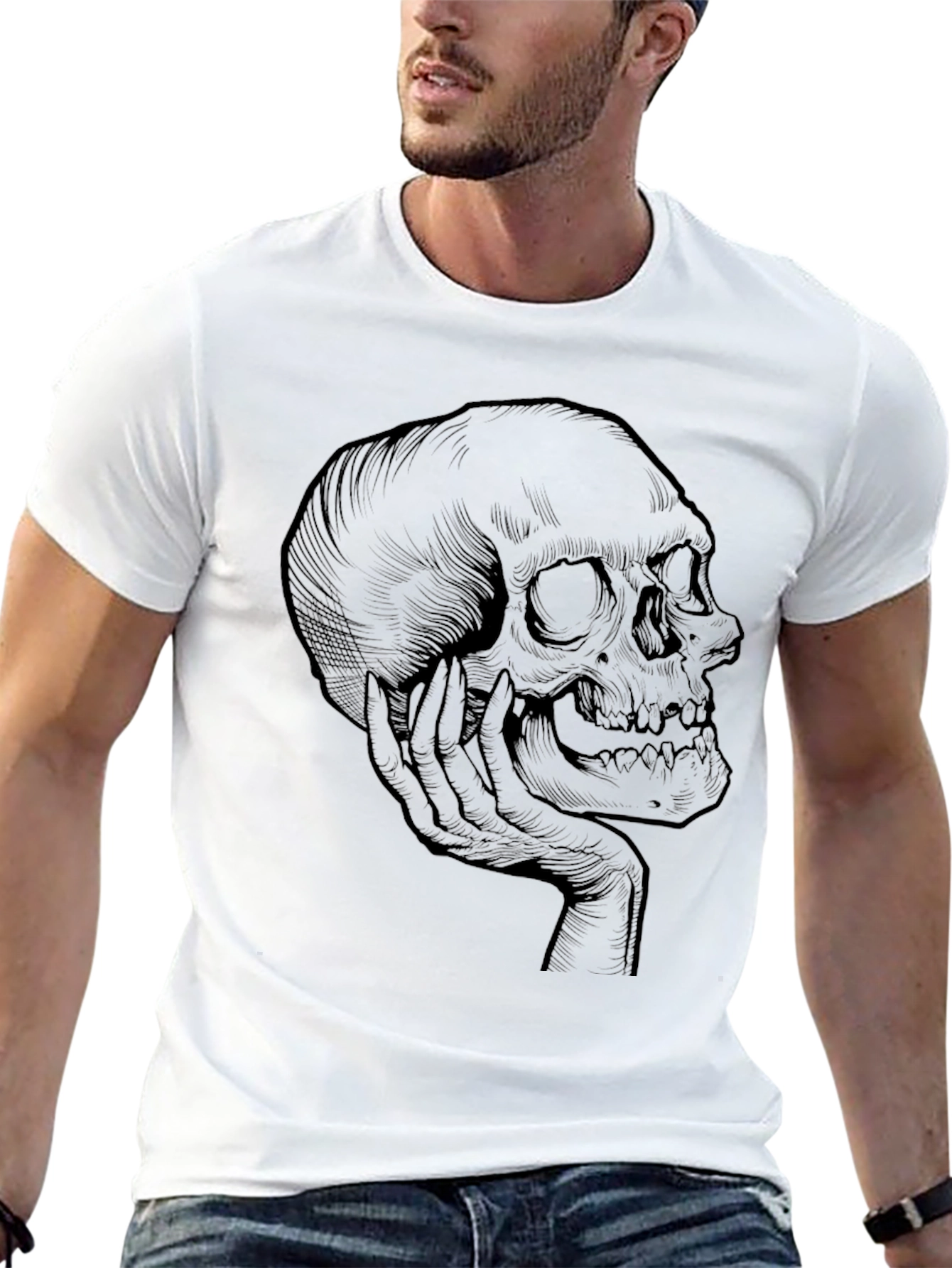 Skull Contemplation Graphic Tee - Dark Humor Shirt