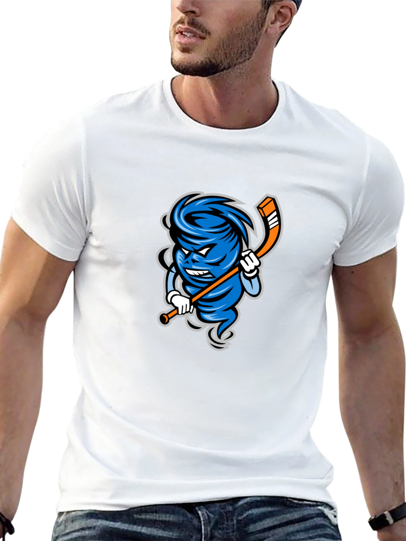 Mens Black Cartoon Hurricane Hockey T-Shirt