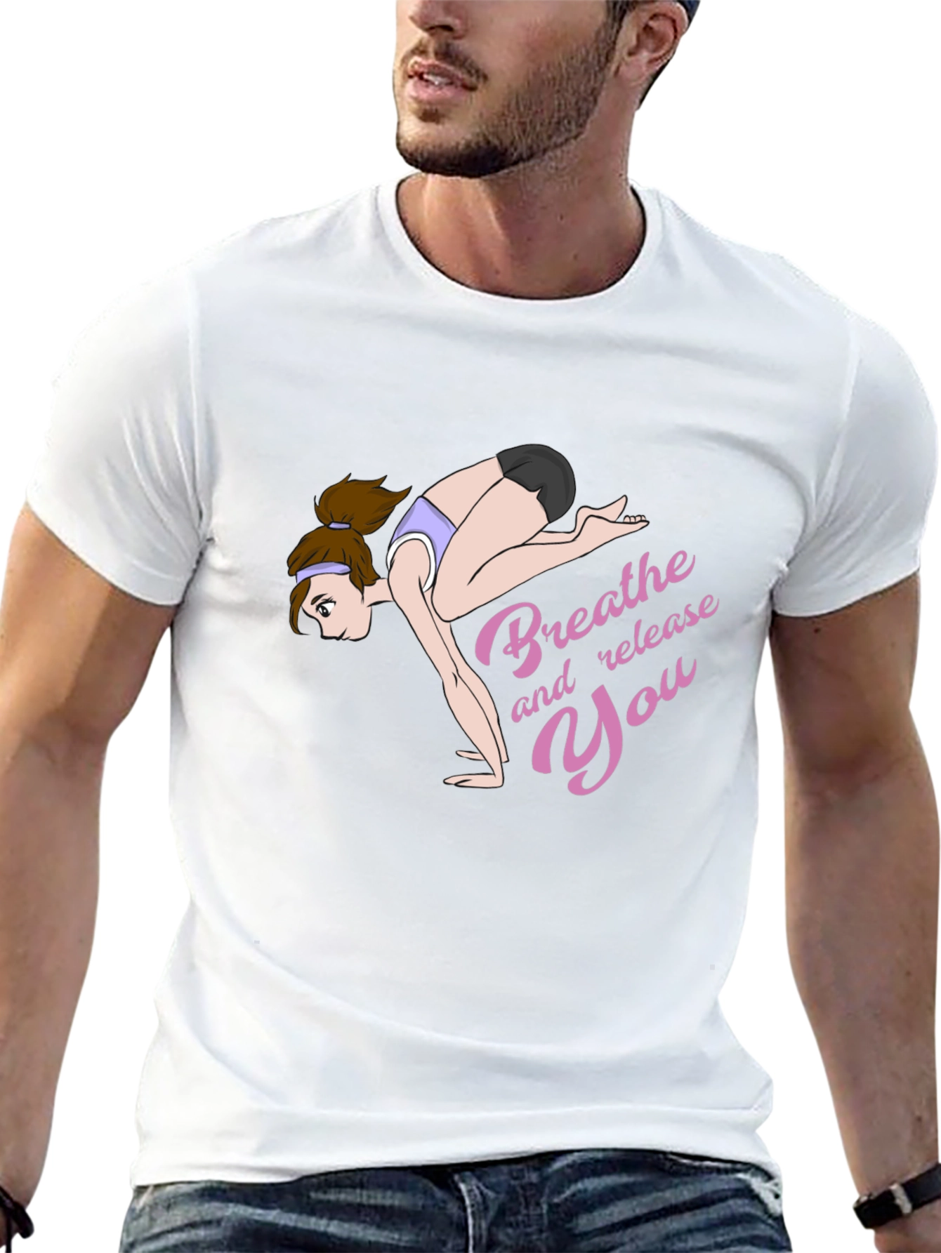 Breathe and Release You Yoga Graphic Black T-Shirt