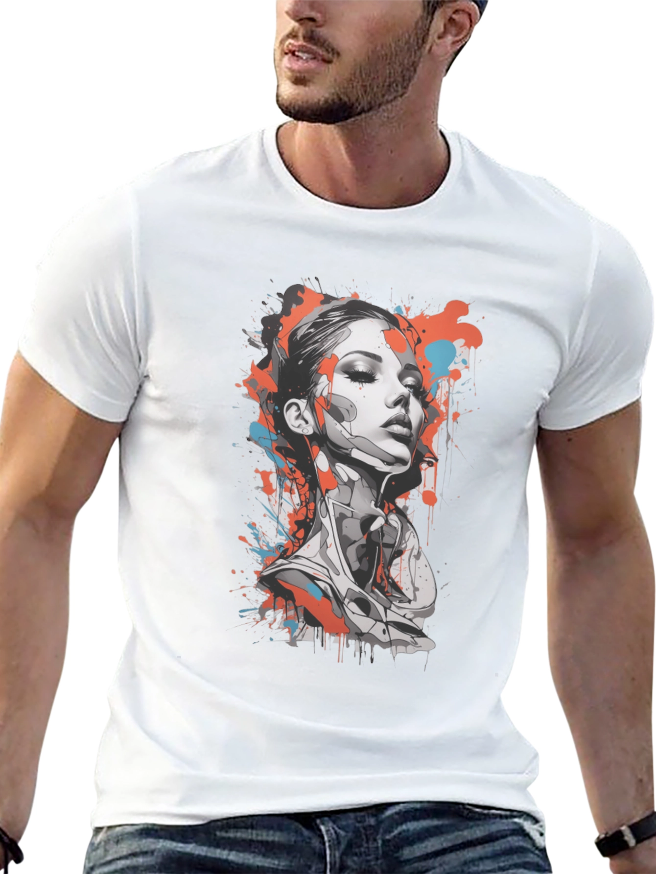 Abstract Woman Graphic Tee - Stylish Black T-Shirt