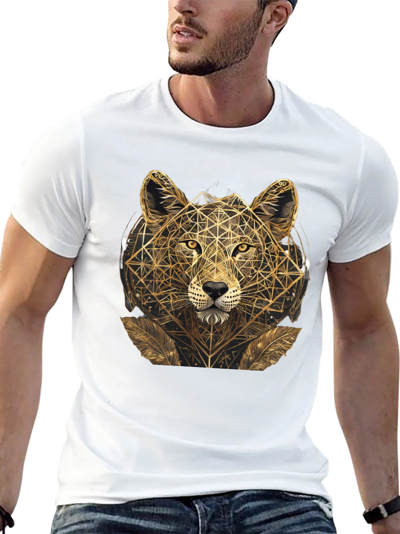 Geometric Leopard Graphic Tee - Black