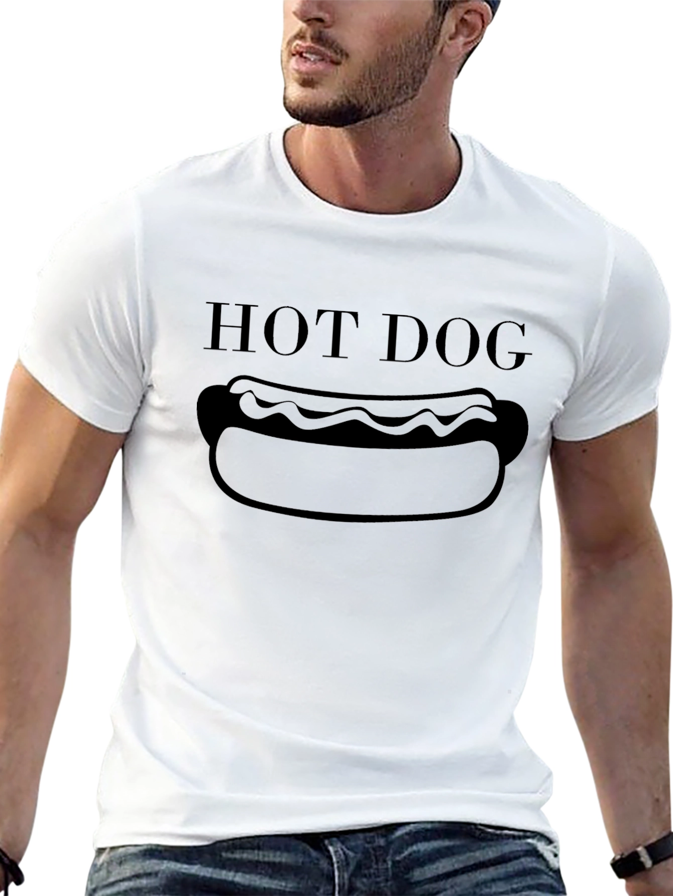 Hot Dog Graphic T-Shirt - Black Cotton Blend