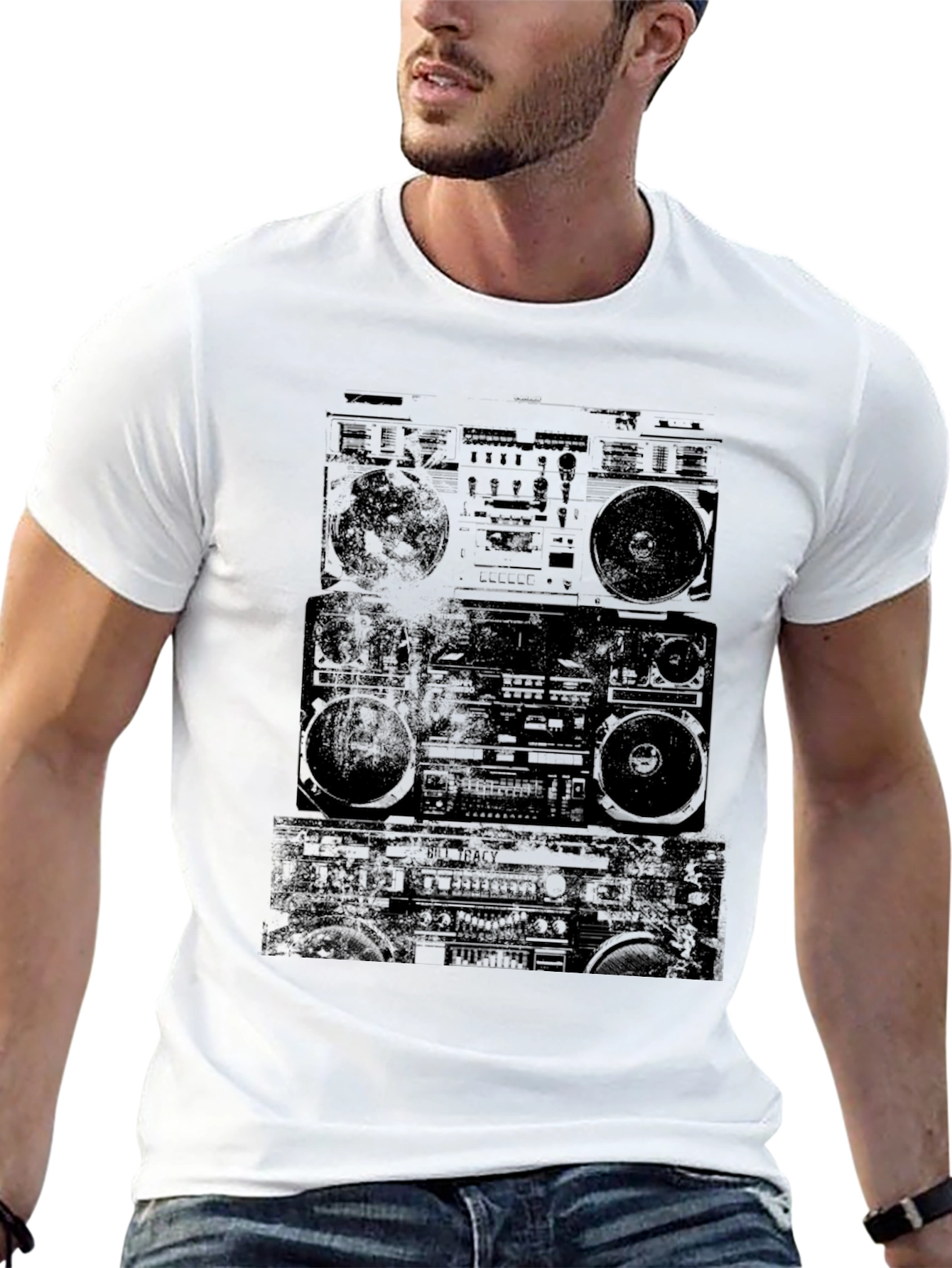 Retro Boombox Graphic Tee - Classic Black T-Shirt