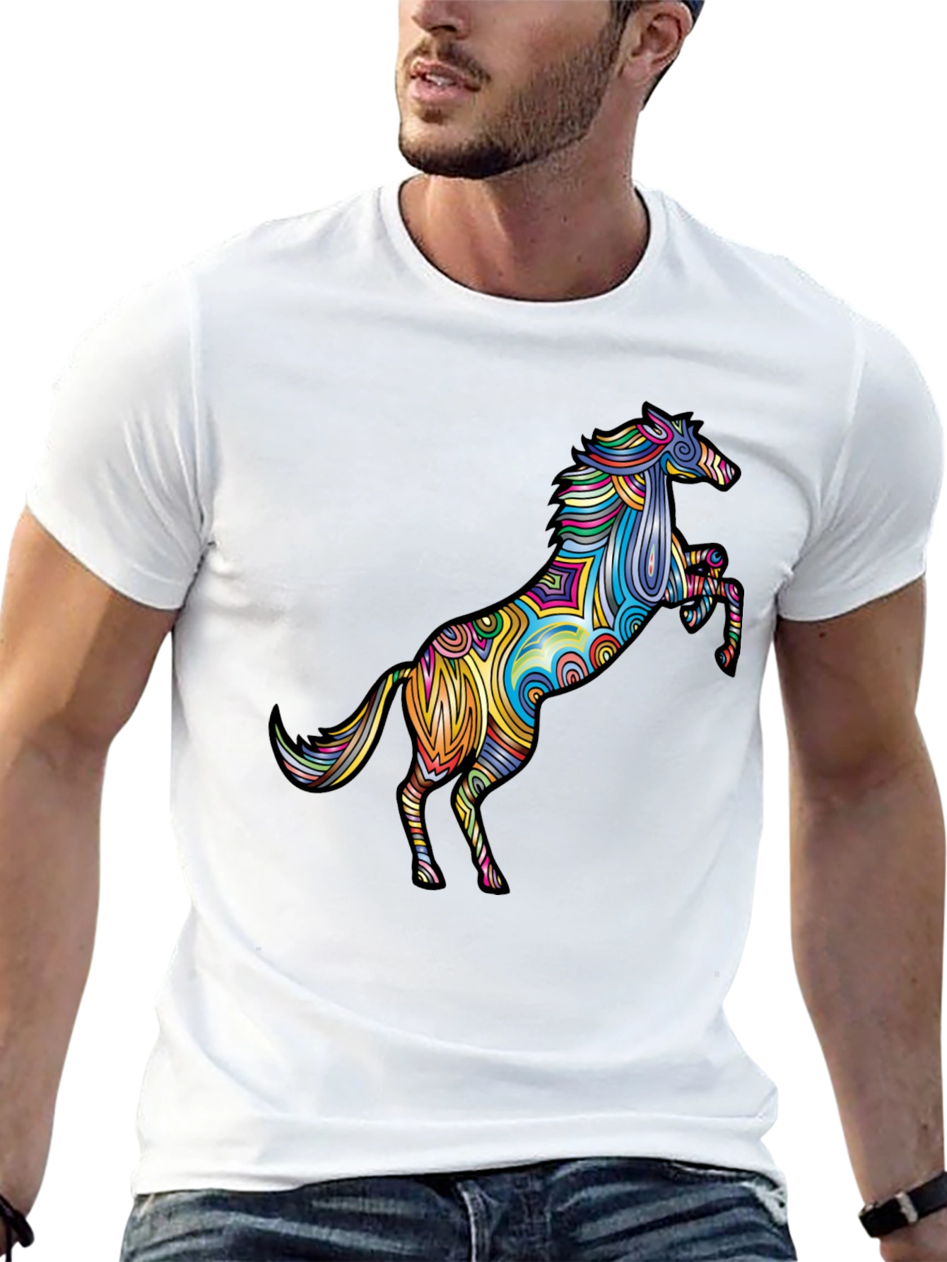 Vivid Psychedelic Horse Graphic Tee - Black T-Shirt