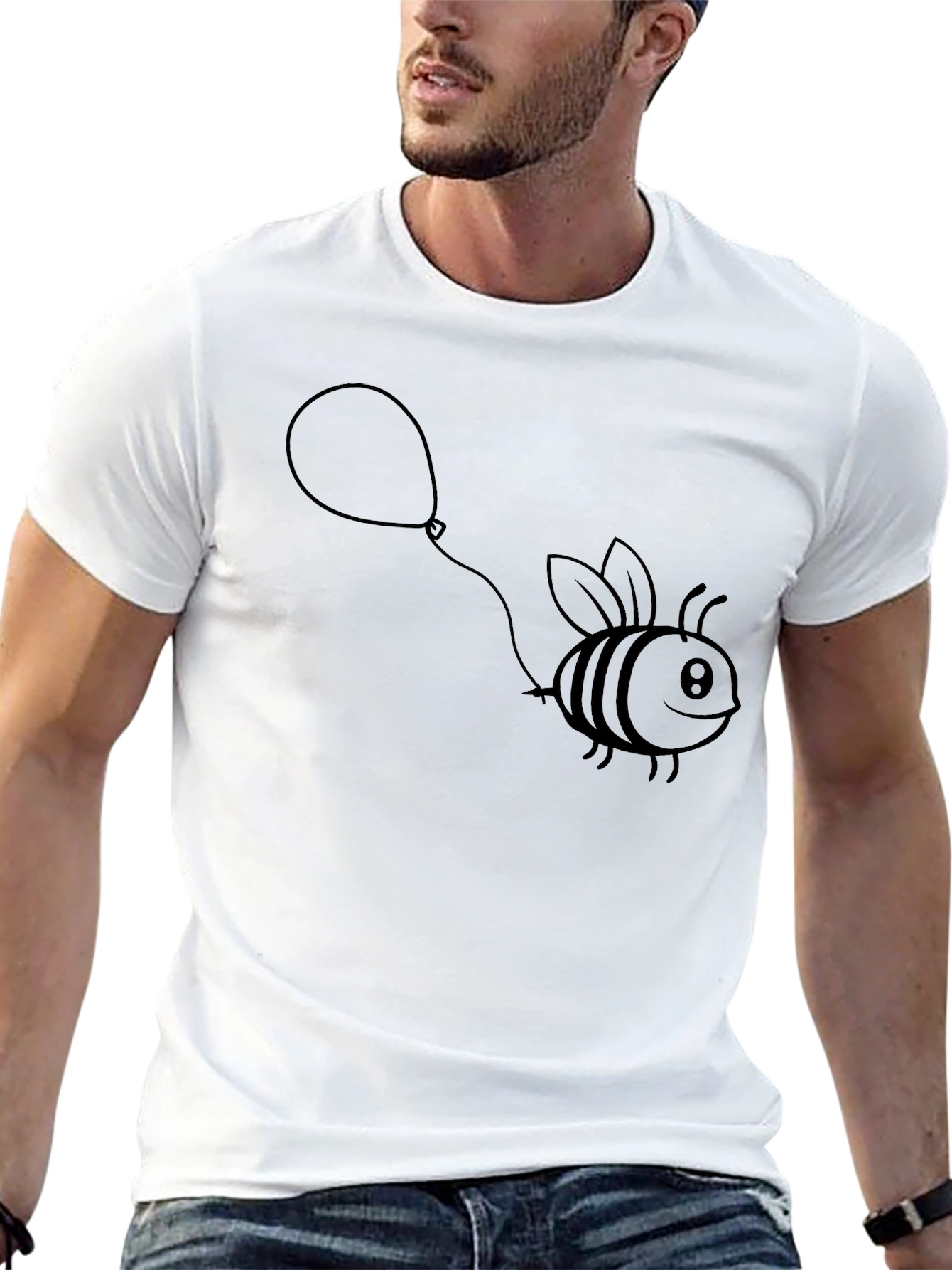 Bee with Balloon T-Shirt - Black Graphic Tee