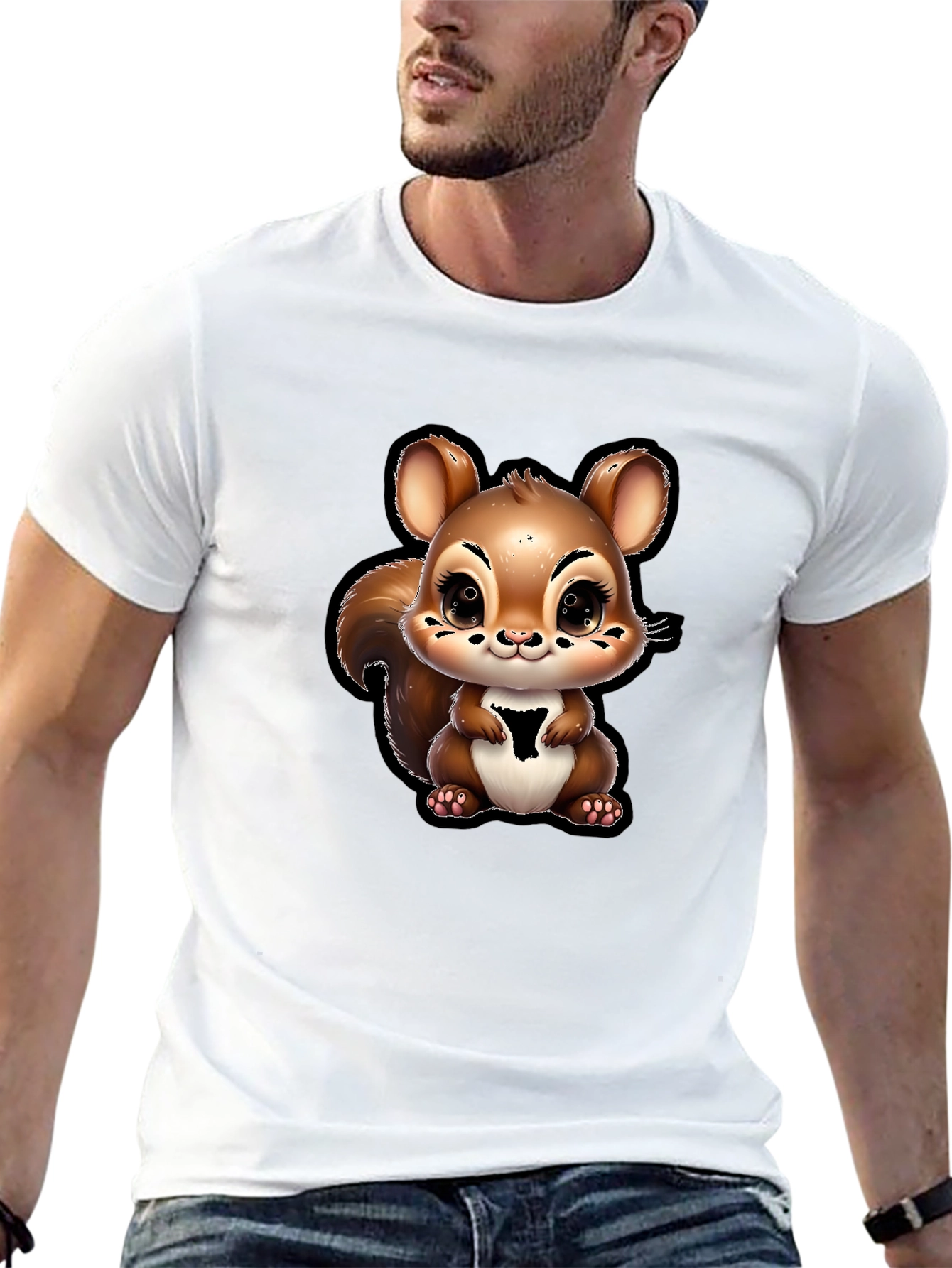 Cute Squirrel Graphic T-Shirt - Black