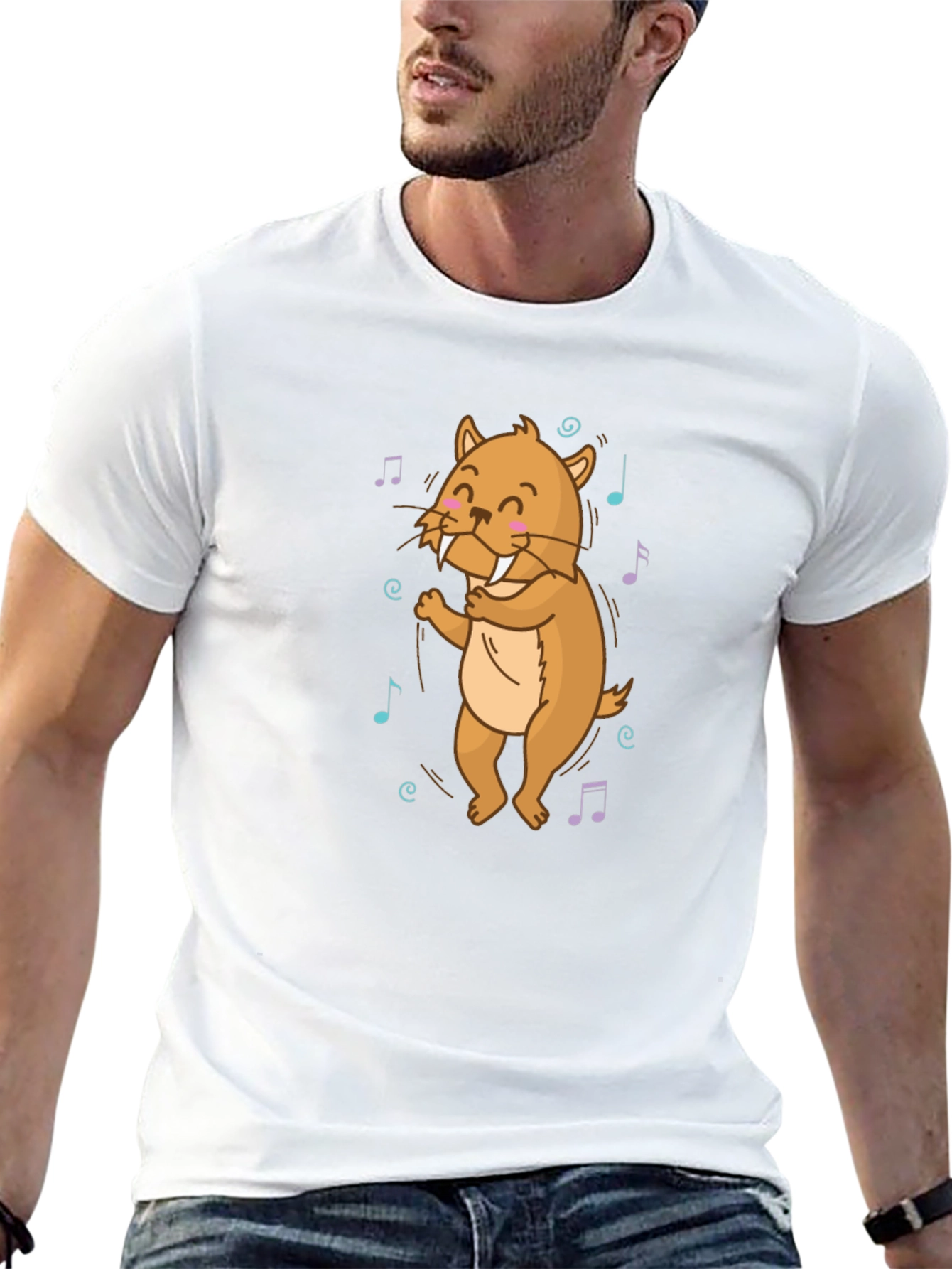 Dancing Walrus Music Notes Black T-Shirt