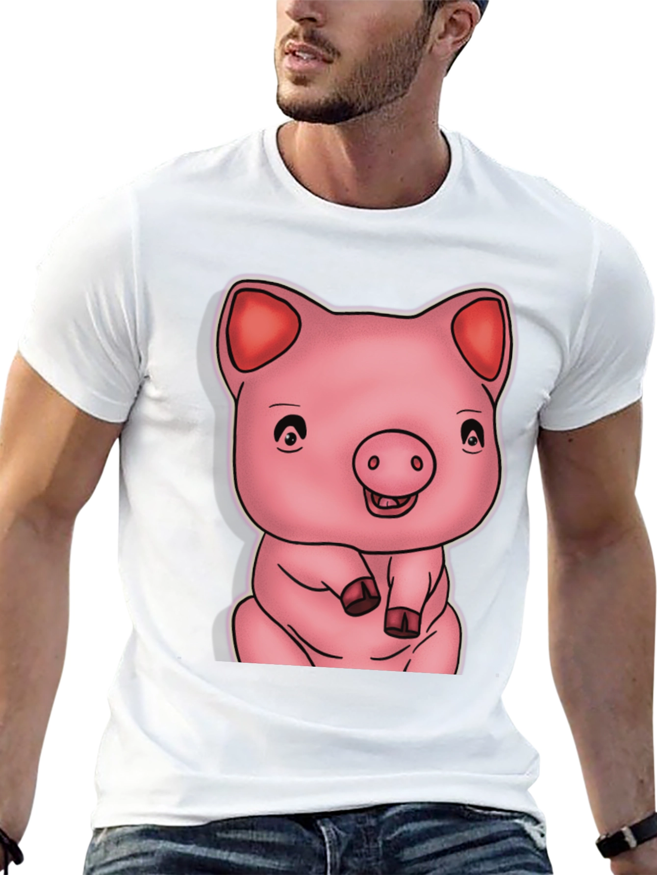 Cute Pig Graphic Black T-Shirt