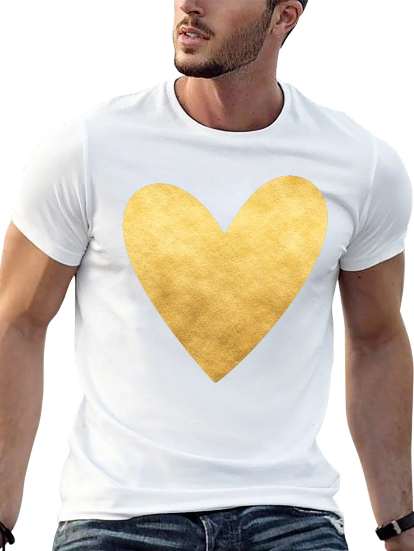 Heart Print T-Shirt - Black - Casual Tee