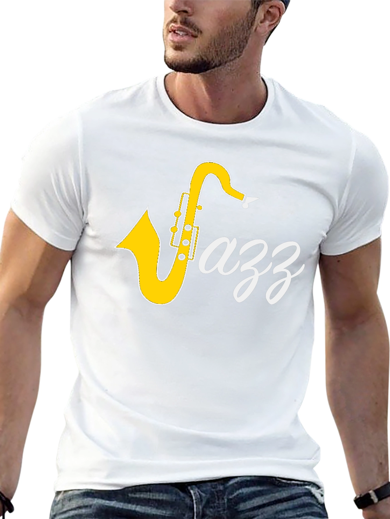 Jazz Saxophone Graphic Tee - Black Cotton T-Shirt