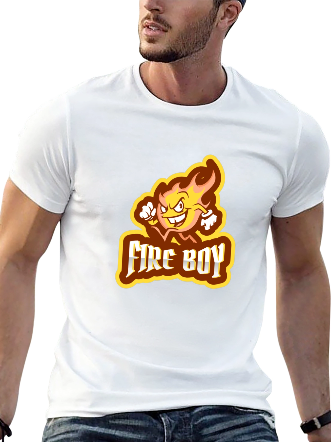 Fire Boy Graphic Print Black T-Shirt