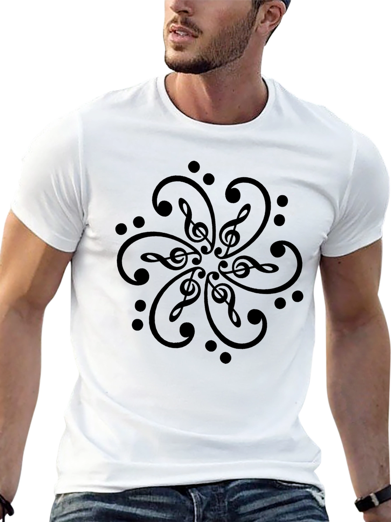 Musical Clef Mandala Black T-Shirt