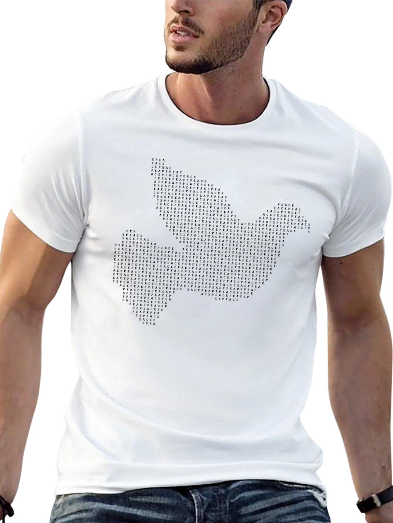 Peace Dove Graphic Print Black Crew Neck T-Shirt