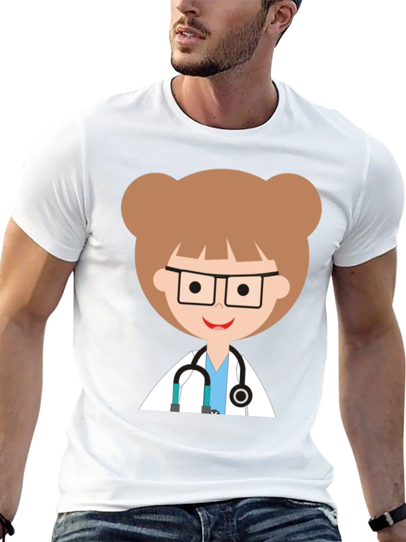Doctor Cartoon Graphic Black T-Shirt