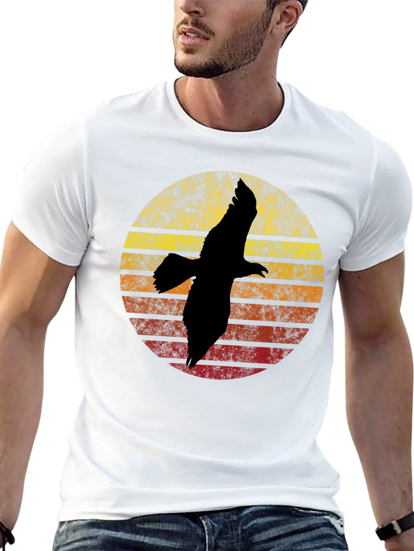 Retro Sunset Eagle Graphic T-Shirt