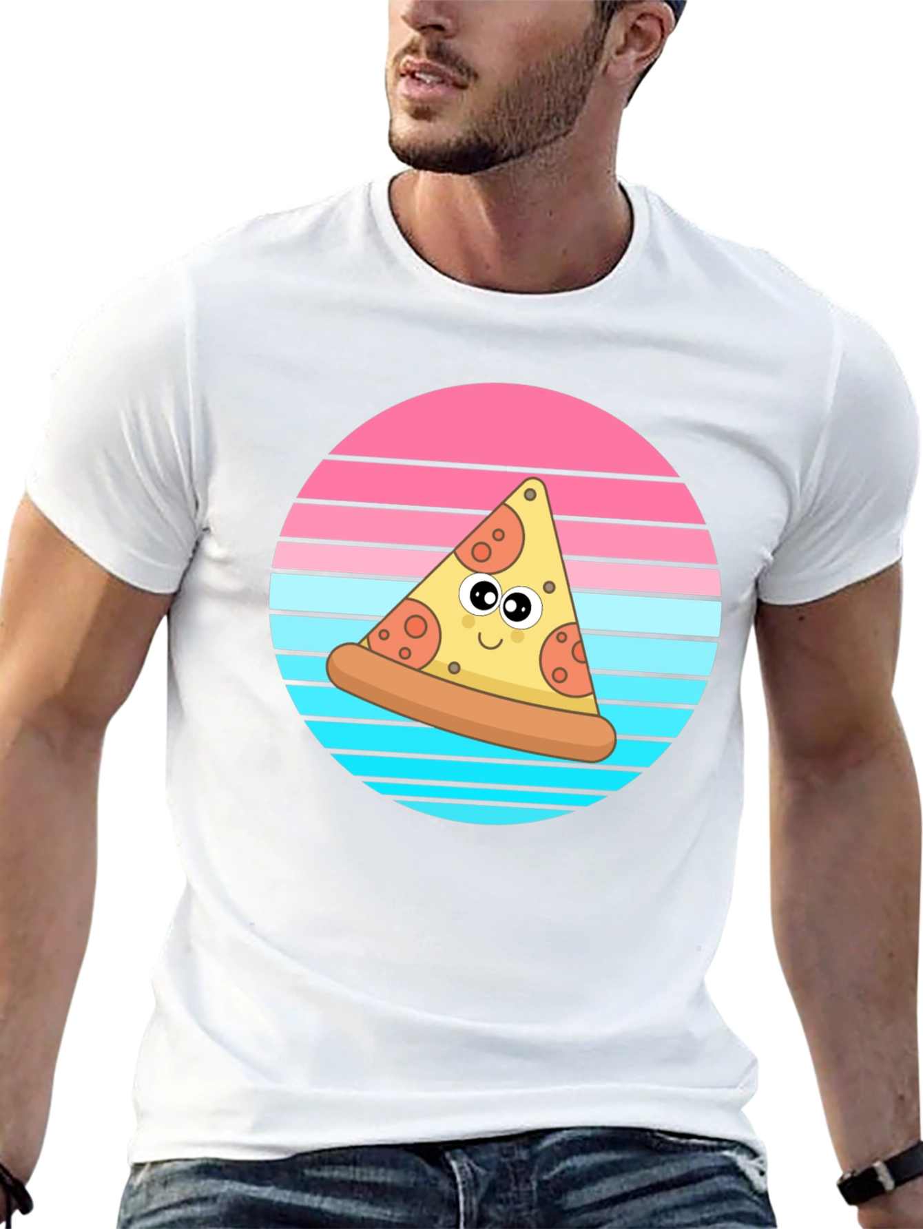 Cartoon Pizza Slice Graphic T-Shirt