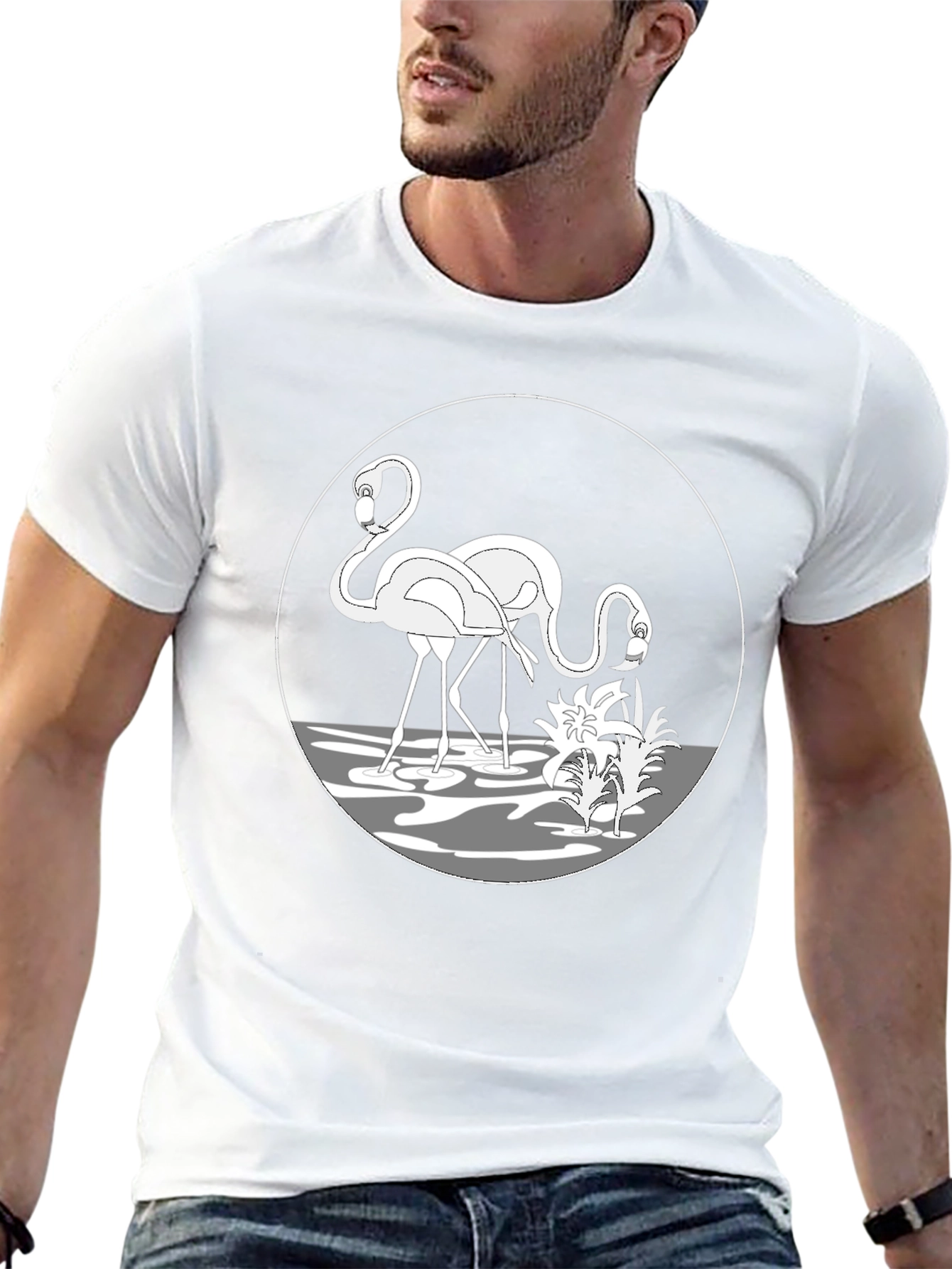 Flamingo Graphic Tee - Black Crew Neck T-Shirt