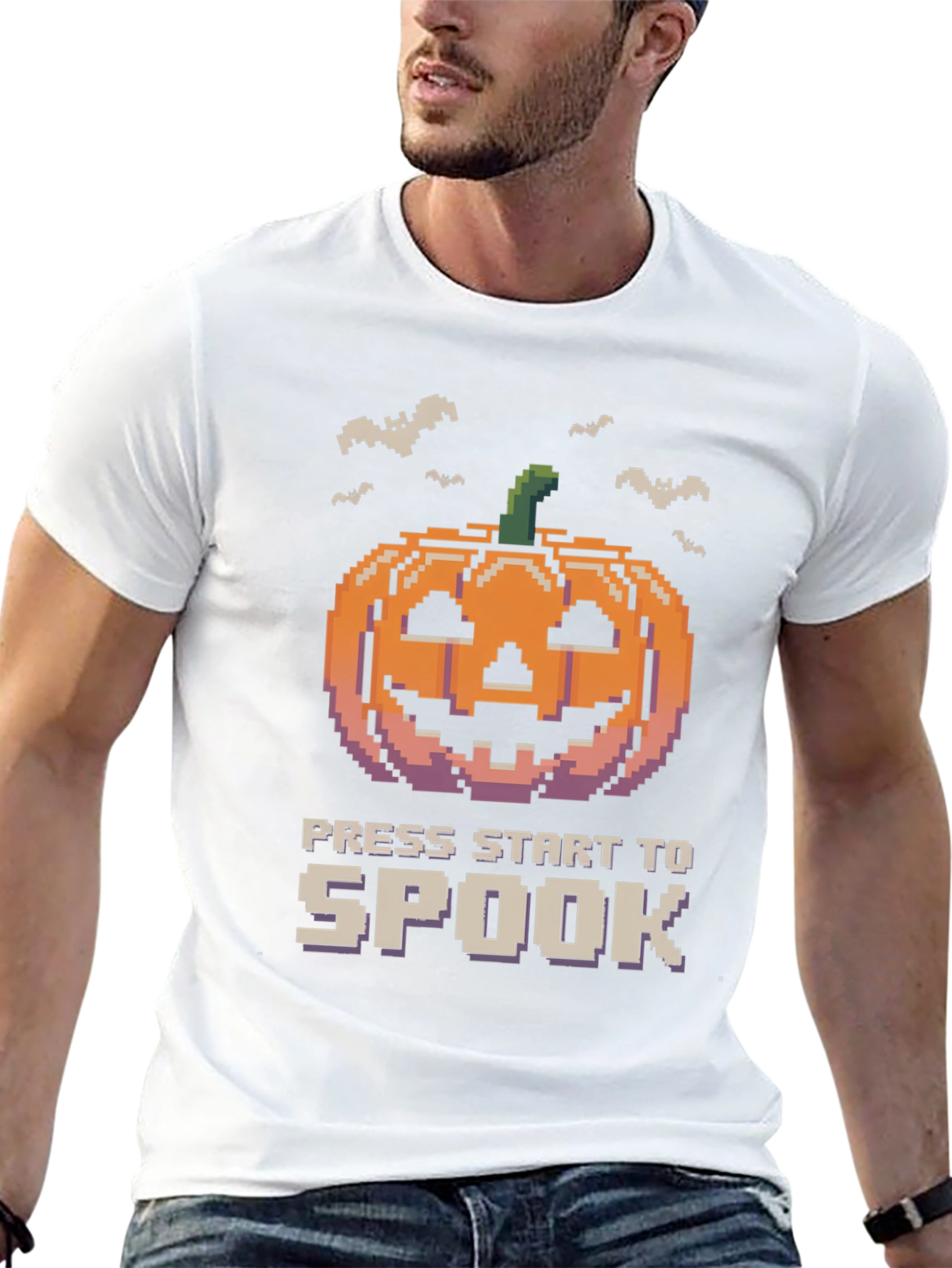 Pixel Pumpkin Press Start to Spook Halloween T-Shirt