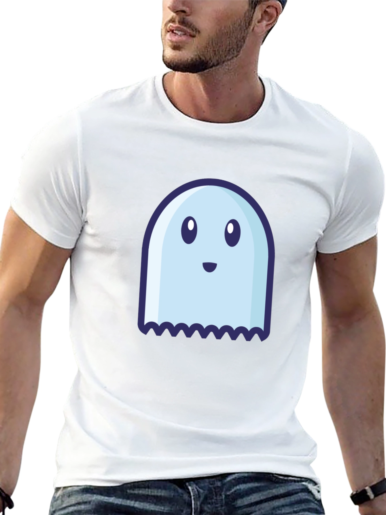 Cute Ghost Graphic Tee - Black Cotton Blend Shirt