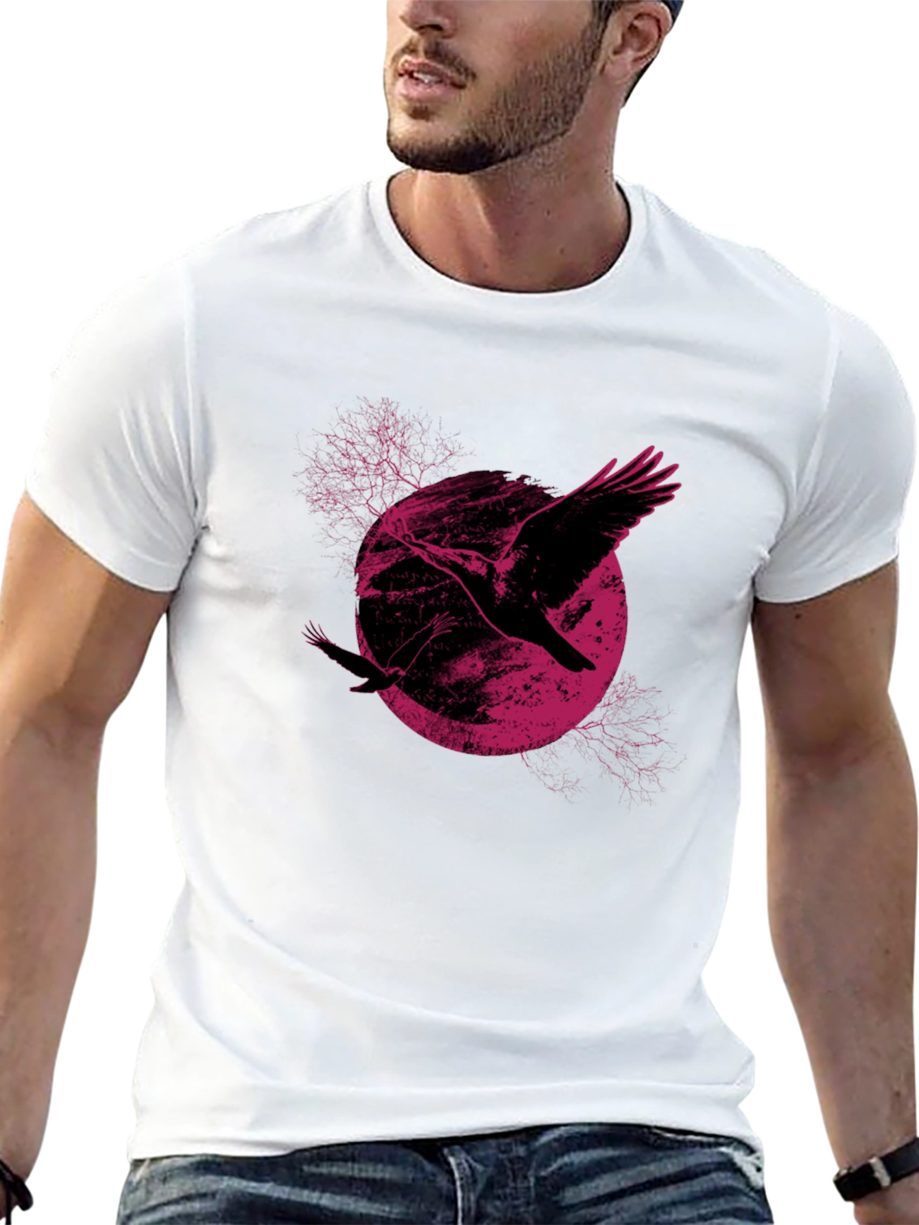 Raven Moon Graphic Tee - Black Cotton T-Shirt