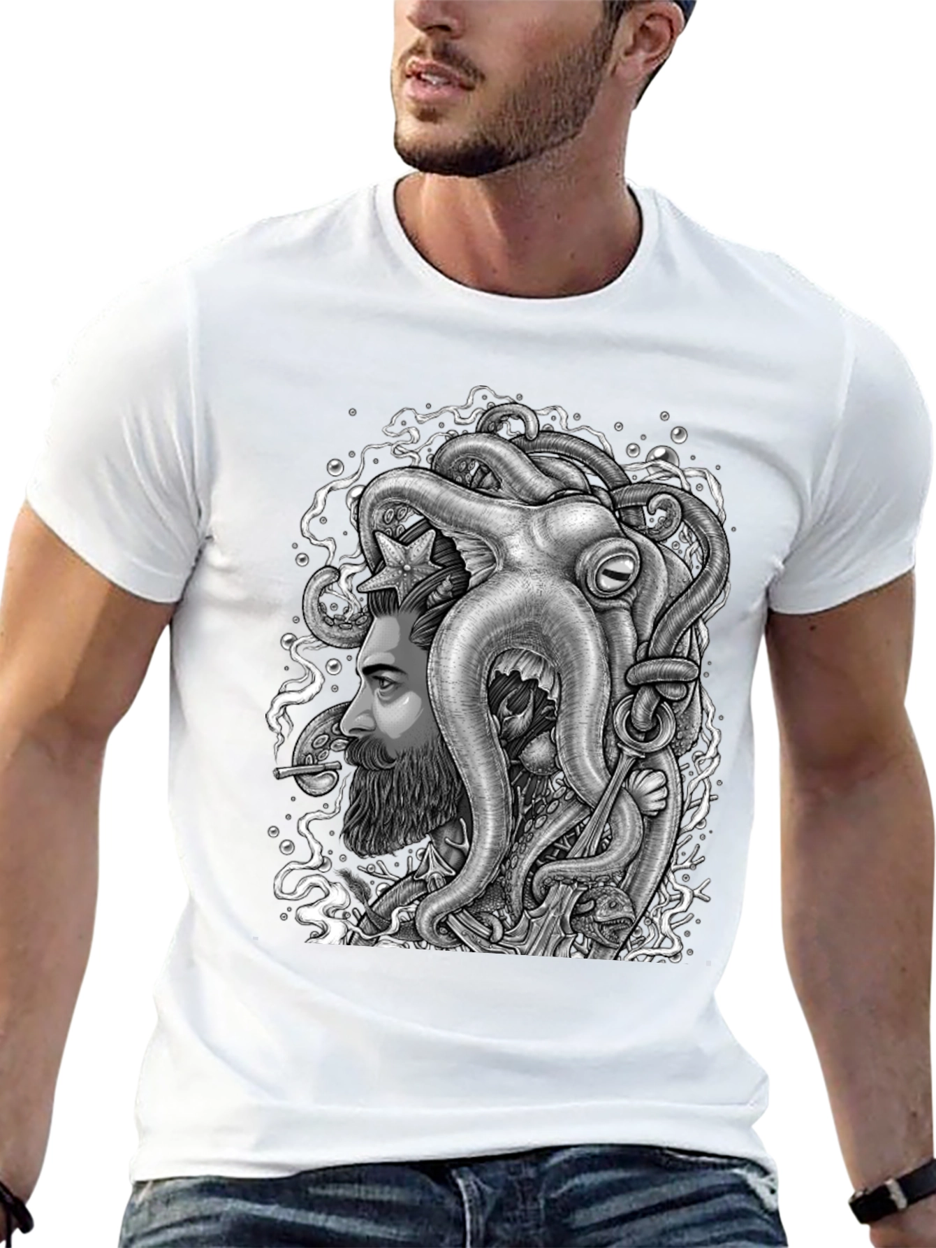 Octopus Beard Graphic Tee - Unique Design
