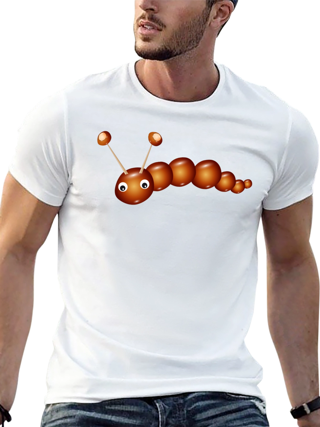 Cartoon Caterpillar Graphic Tee - Black Cotton T-Shirt