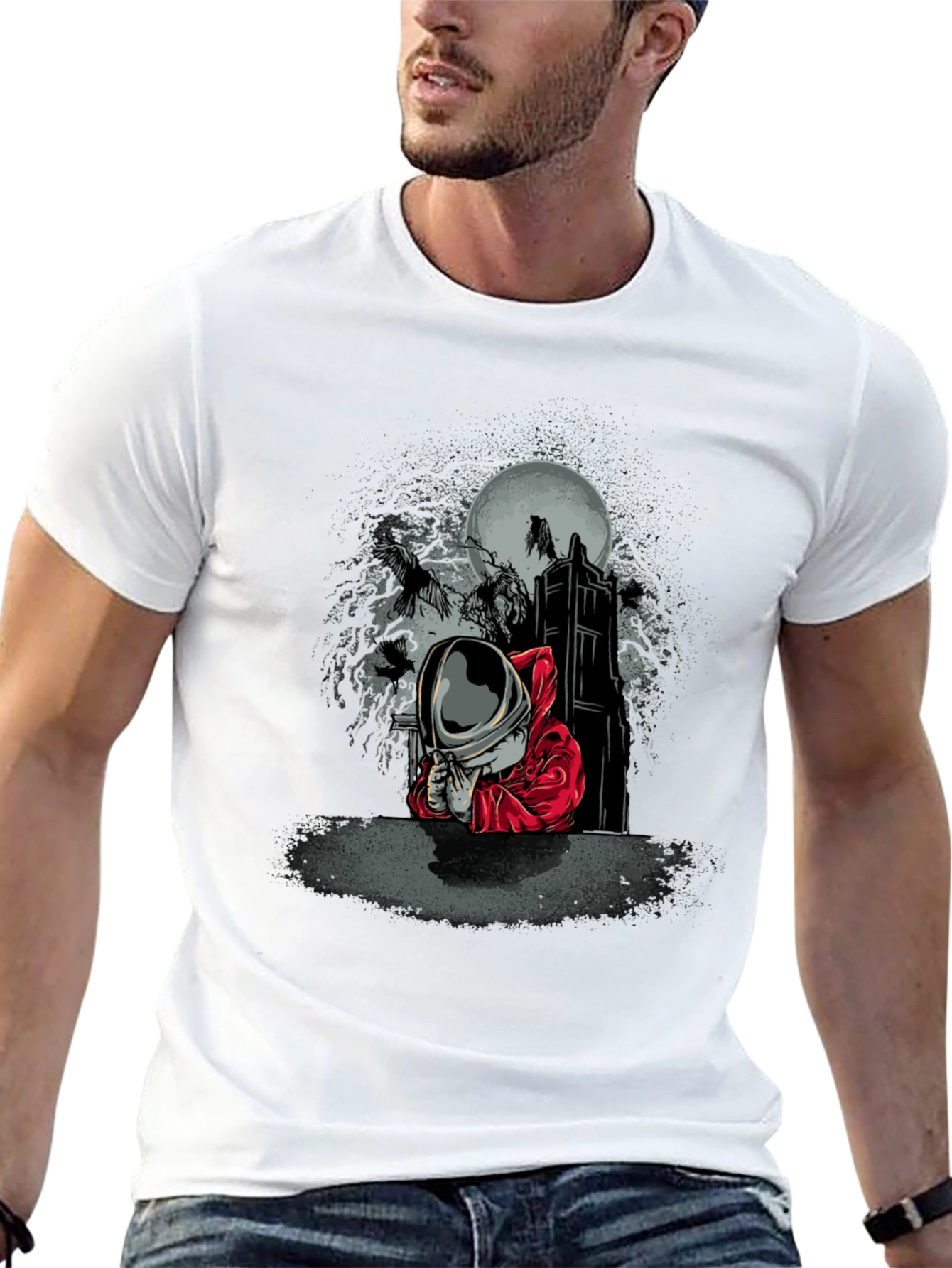 Astronaut Raven Moon T-Shirt - Gothic Space Tee