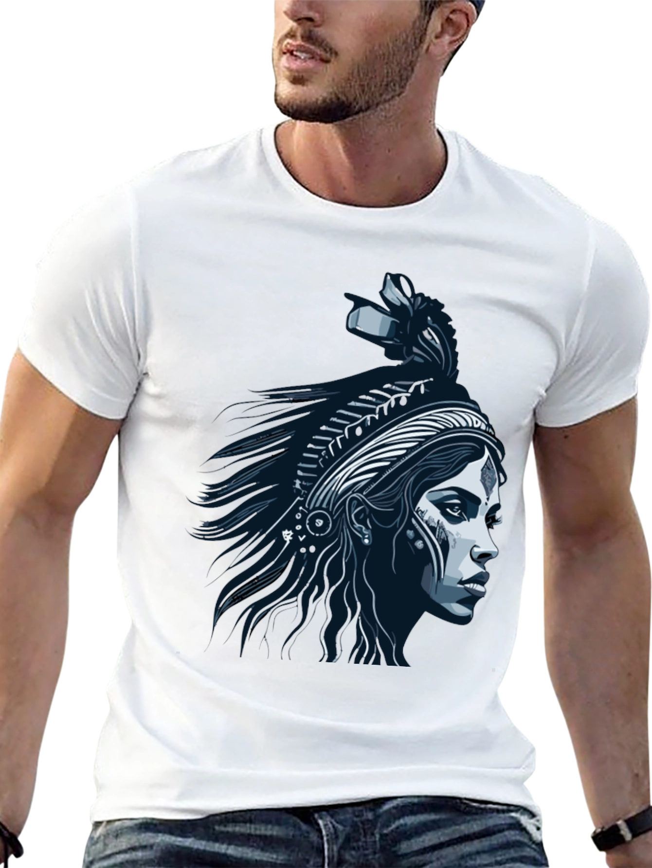 Native Headdress Graphic Tee - Black Cotton T-Shirt