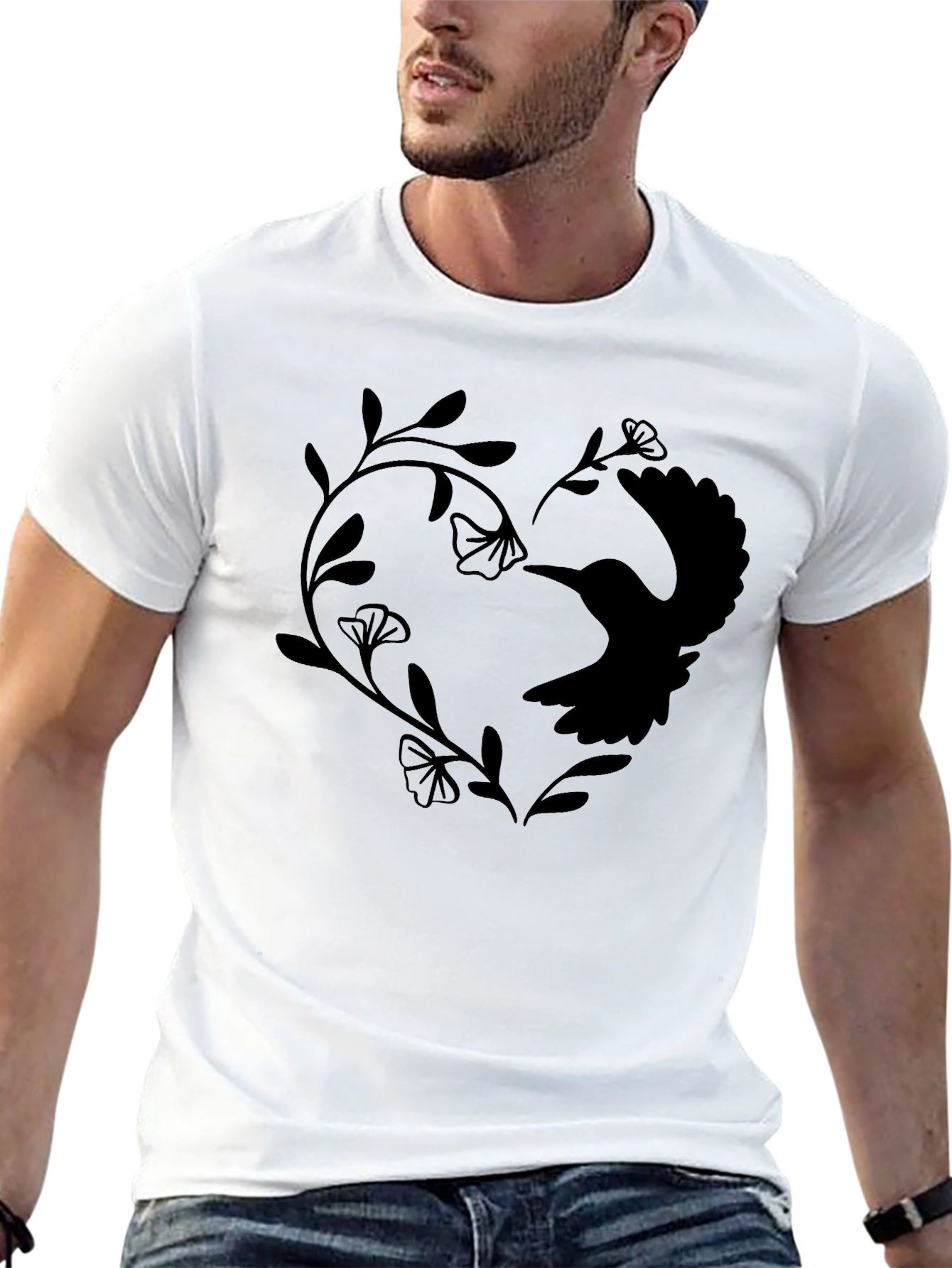 Hummingbird Heart Graphic Tee - Black Casual Shirt