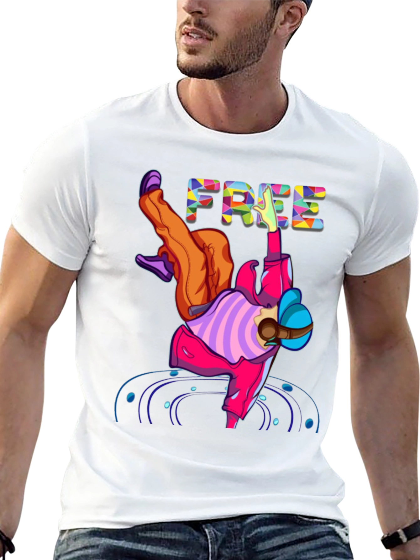 Bold Graphic Tee: Free Breakdancer Design