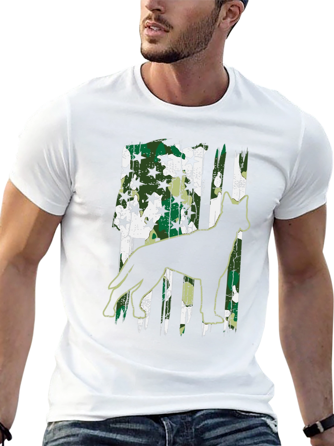 Camo Dog Graphic Tee - Patriotic Style!