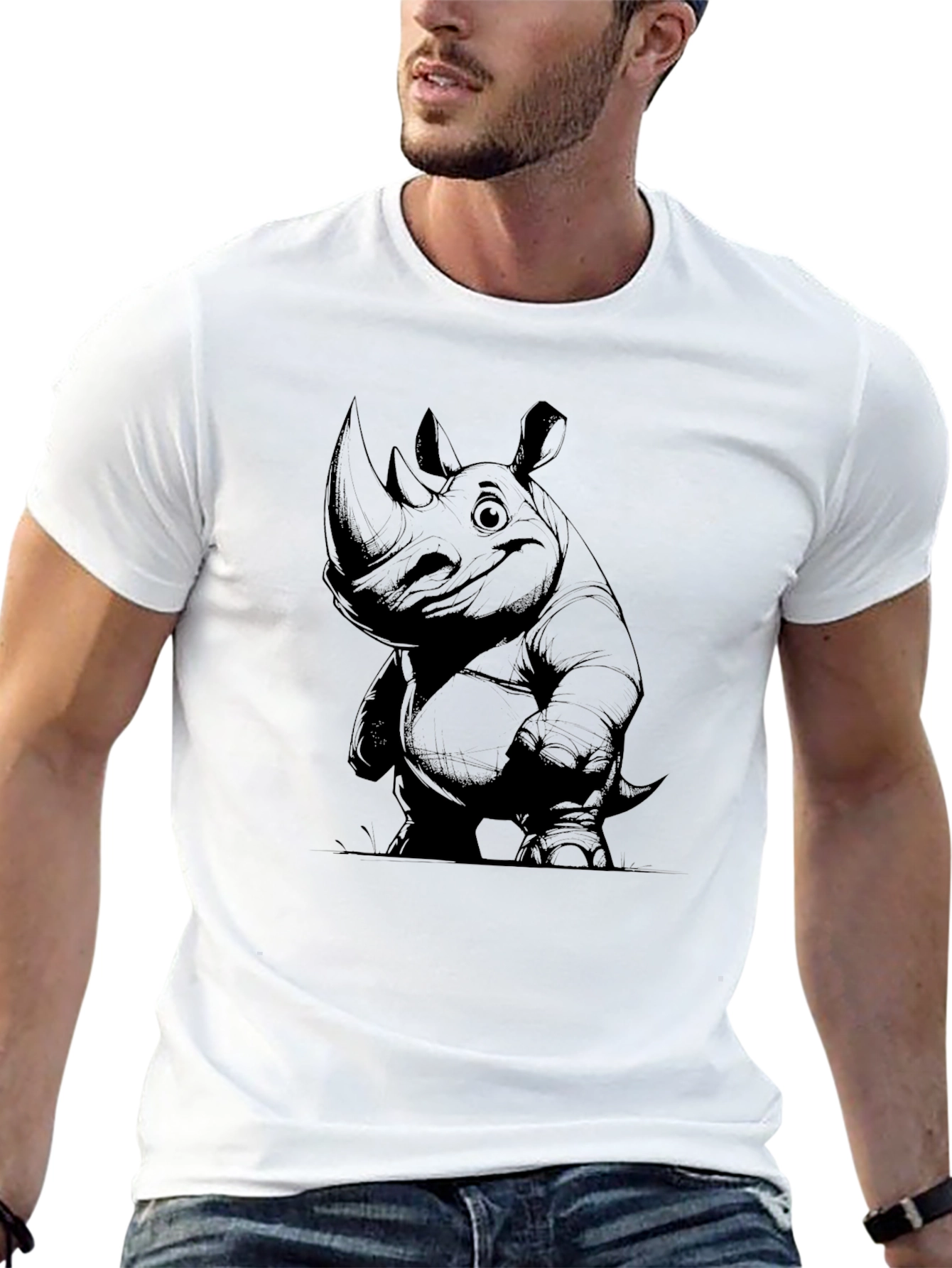 Rhino Graphic Tee - Mens Black Cotton T-Shirt