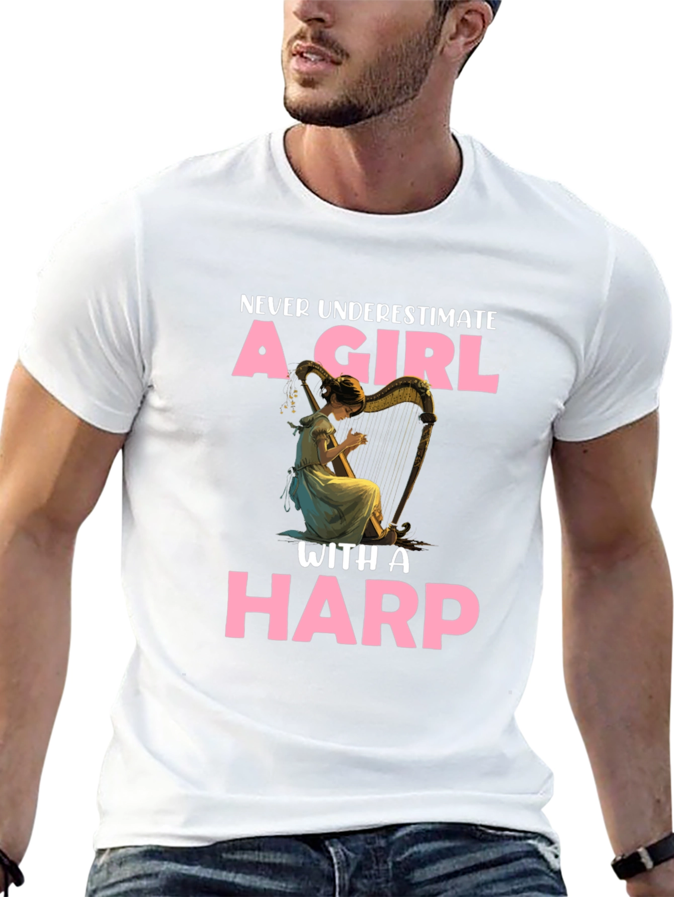 Girl with Harp Graphic T-Shirt